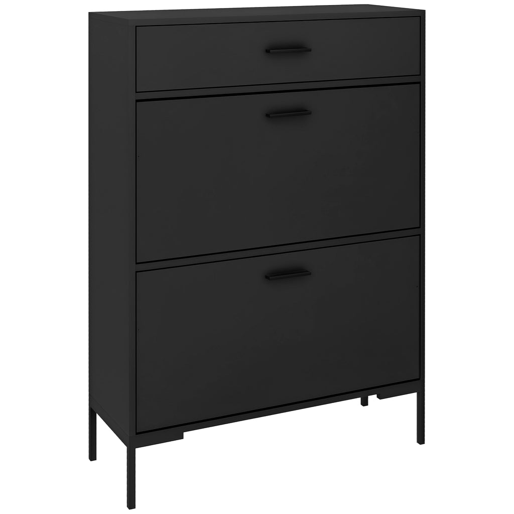 Modern Shoe Cabinet Storage 12 Pair Shoe Organizer with 2 Flip Doors Drawer and Adjustable Shelf White