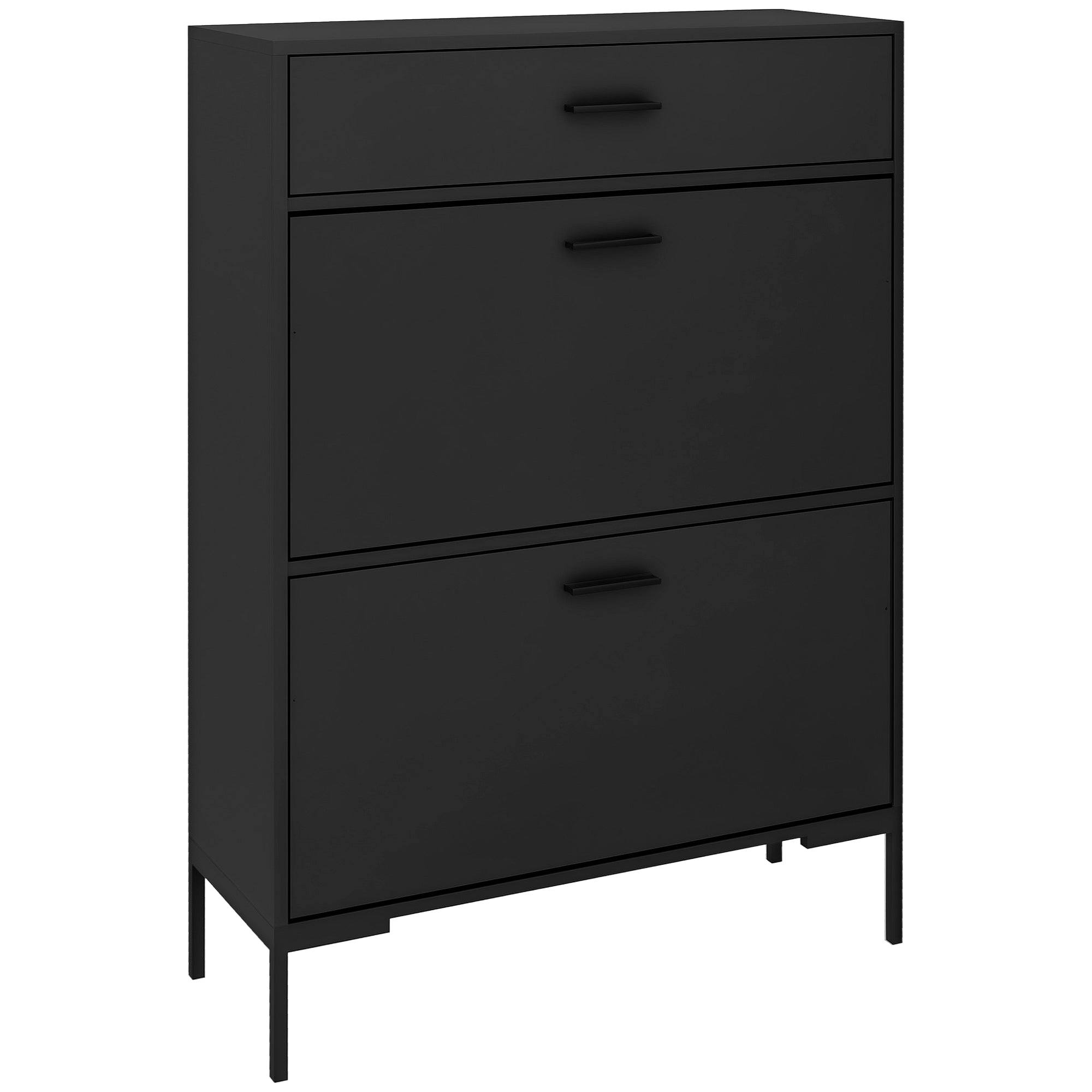 Modern Shoe Cabinet Storage 12 Pair Shoe Organizer with 2 Flip Doors Drawer and Adjustable Shelf White
