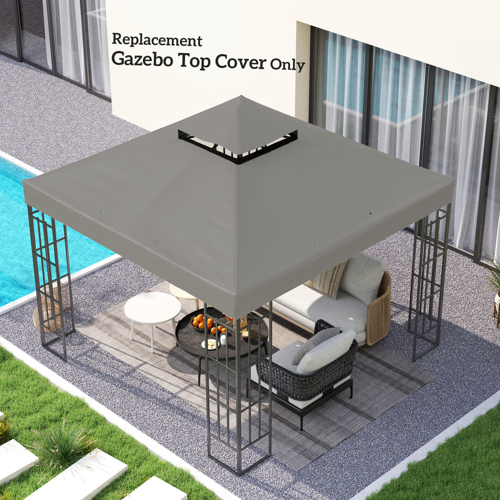 10' x 10' Gazebo Canopy Replacement Cover, 2-Tier Garden Gazebo Roof Replacement, UPF30+, TOP COVER ONLY, Grey