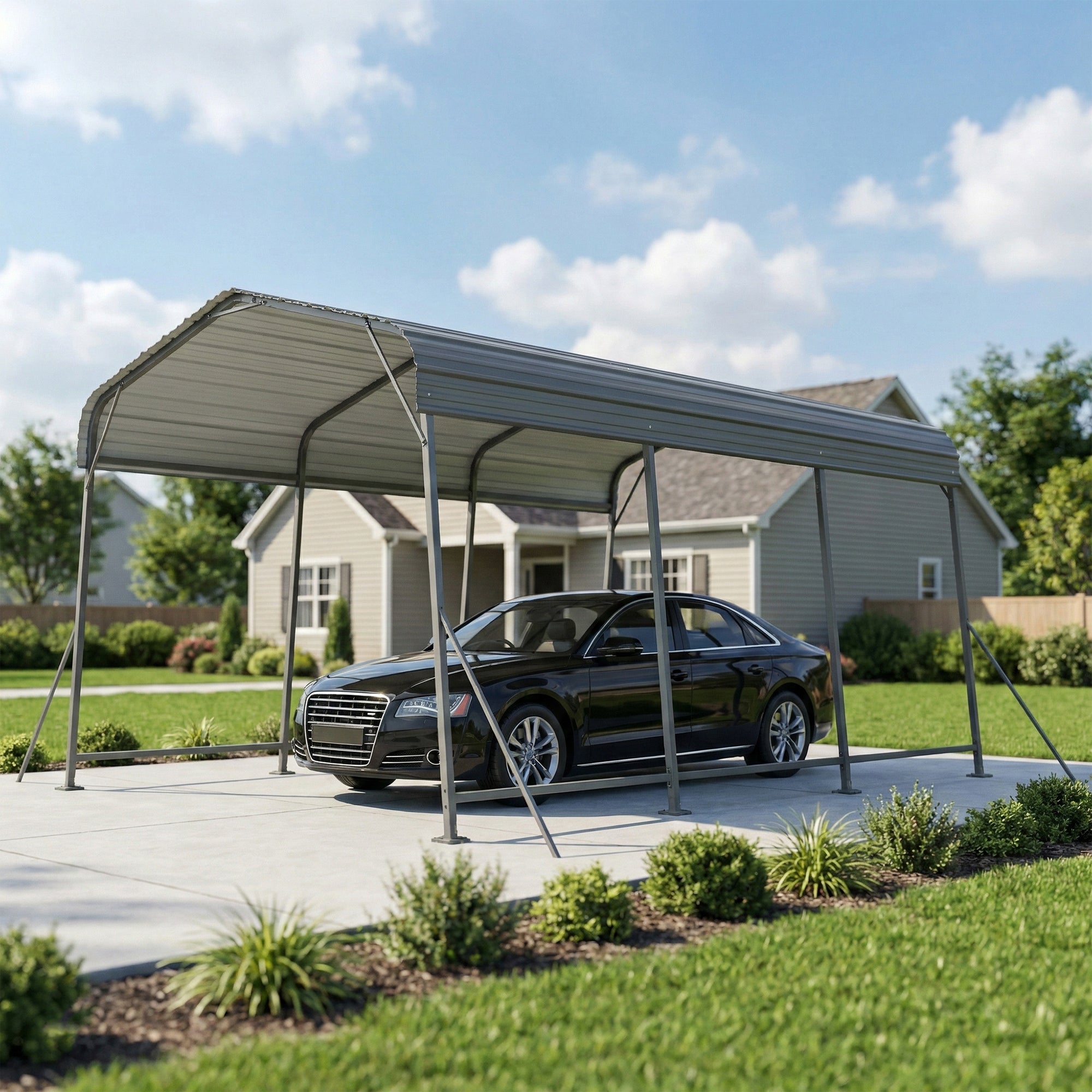 10 x 15FT Metal Carport, Heavy-Duty Carport Canopy with Reinforced Frame & Galvanized Steel Roof, Dark Grey
