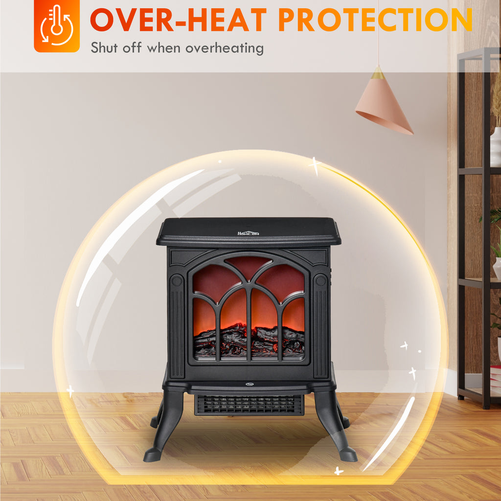 Electric Fireplace Heater, Freestanding Fireplace Stove with Realistic Flame, Overheat Protection, 750W/1500W, White