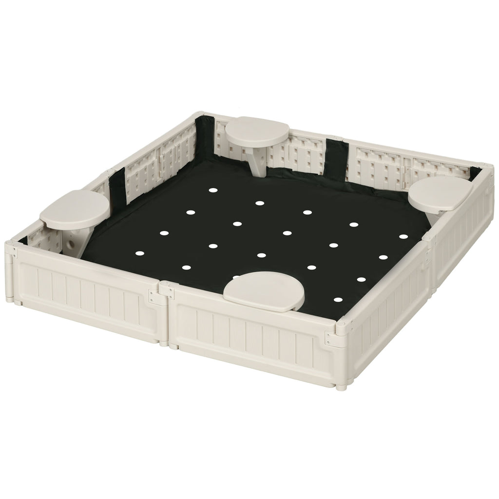 Kids Outdoor Sandbox with Canopy, Bottom Fabric Liner, Cream White