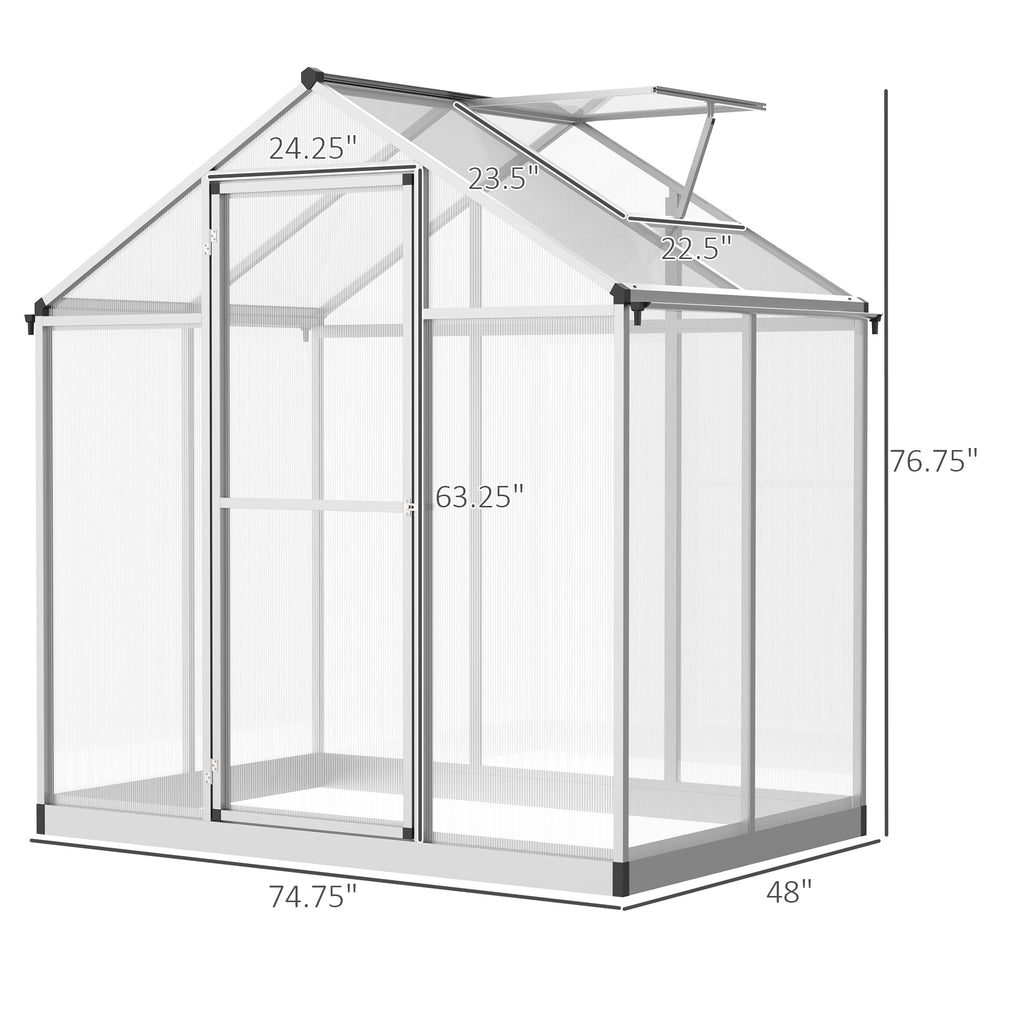 دفيئة حديقة مقاس 4 × 6.2 × 6.4 قدم، ألواح بولي كربونات لنمو النباتات والزهور، سقيفة، إطار ألومنيوم بارد، منزل محمول ودافئ للاستخدام الخارجي