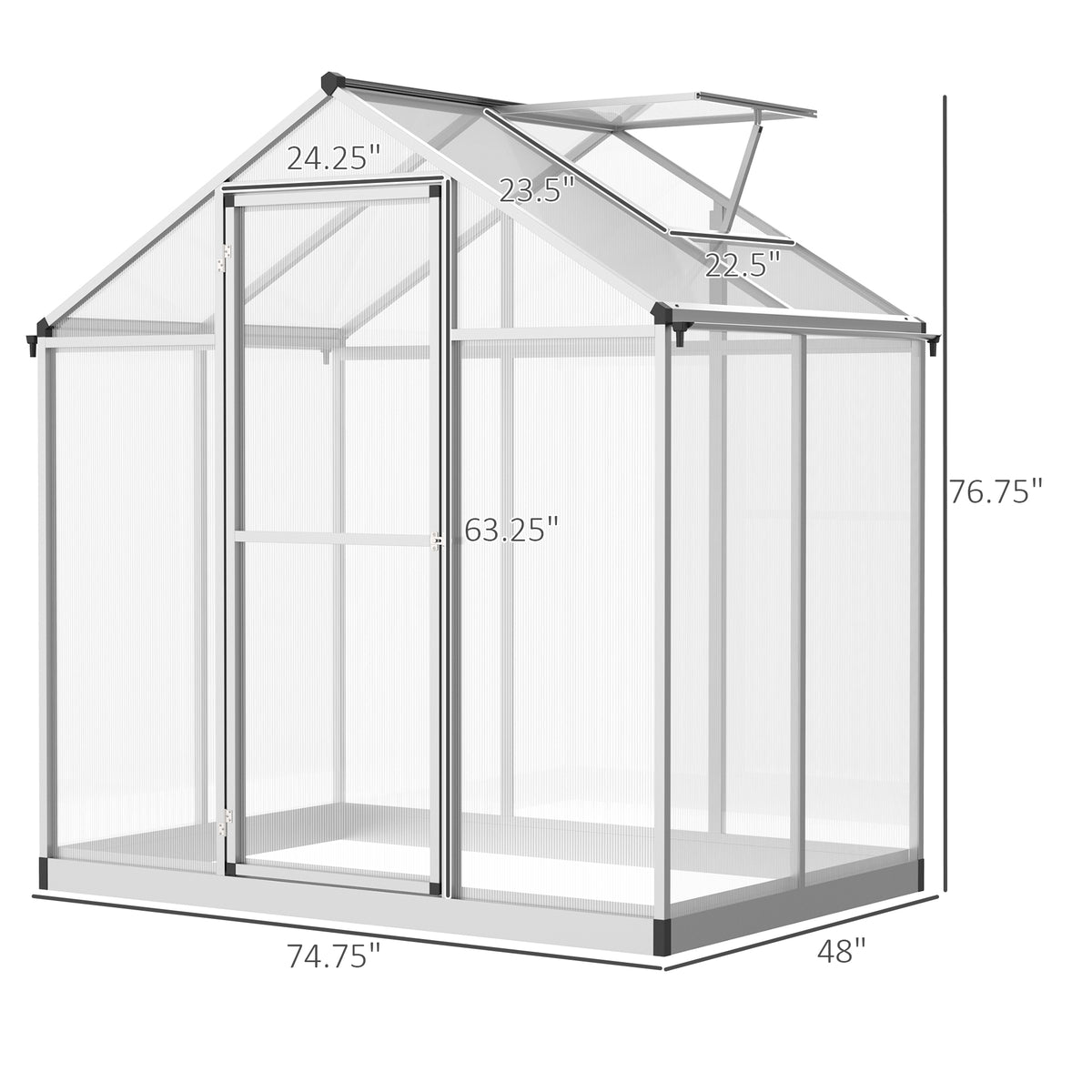 دفيئة حديقة مقاس 4 × 6.2 × 6.4 قدم، ألواح بولي كربونات لنمو النباتات والزهور، سقيفة، إطار ألومنيوم بارد، منزل محمول ودافئ للاستخدام الخارجي