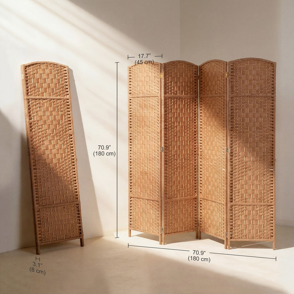 6ft Folding Room Divider, 3 Panel Wall Partition with Wooden Frame for Bedroom, Home Office, Natural
