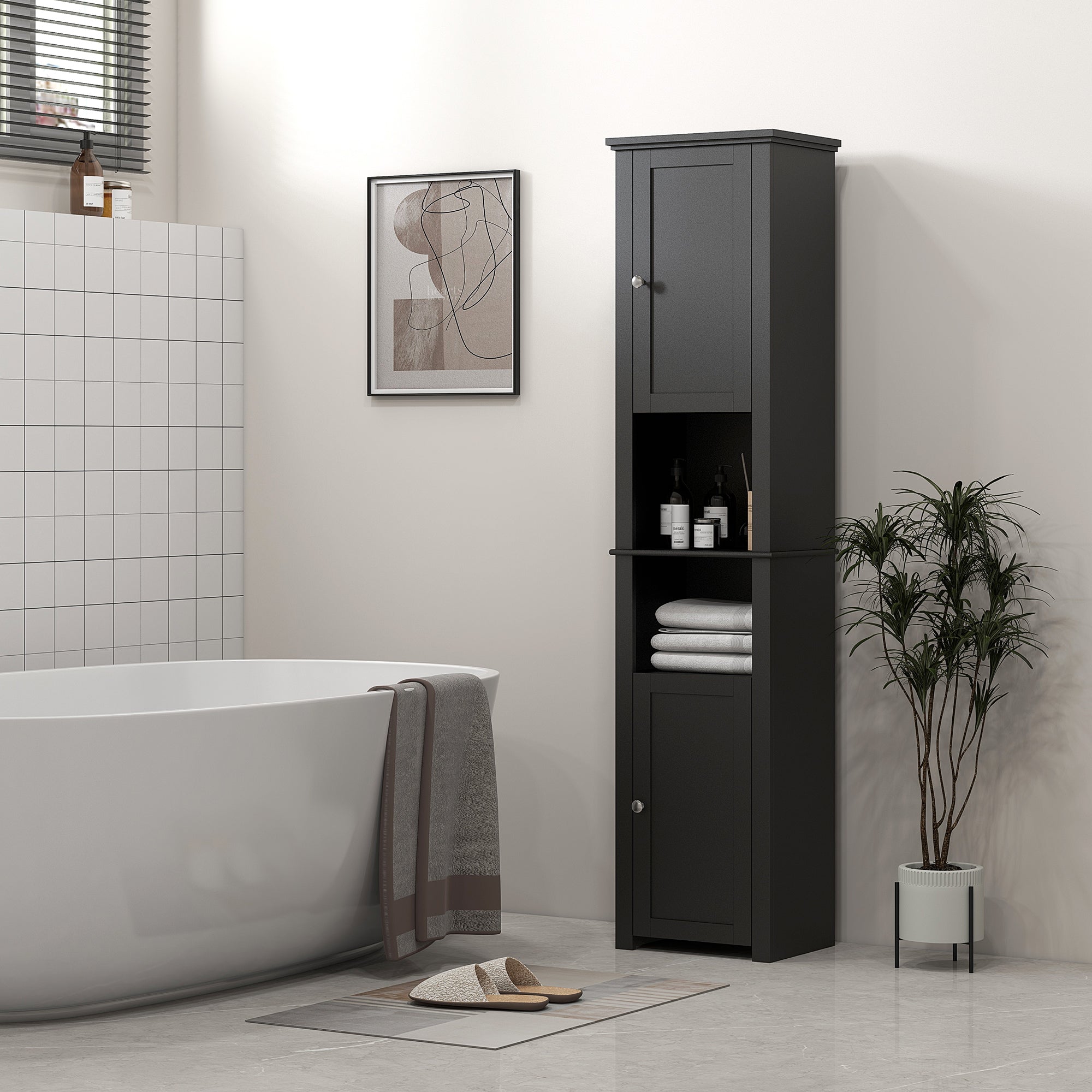 Tall Medicine Cabinet, Freestanding Bathroom Storage Cabinet with Shelves and 2 Cupboards, Bathroom Organizer, White