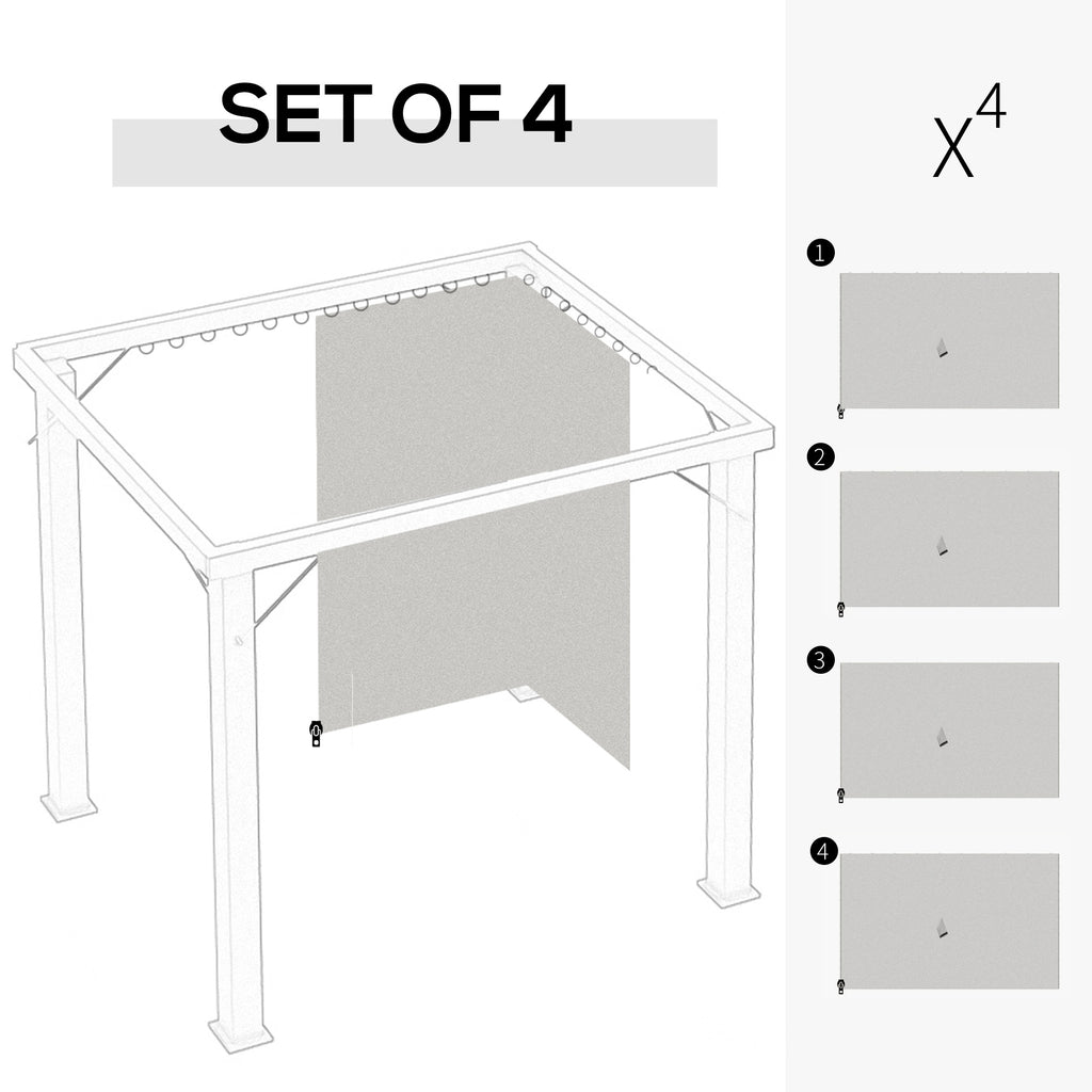 Gazebo Curtains, 10' x 10' Universal Replacement Privacy Curtain, 4-Panels Sidewall with Hooks/C-Rings, Light Grey