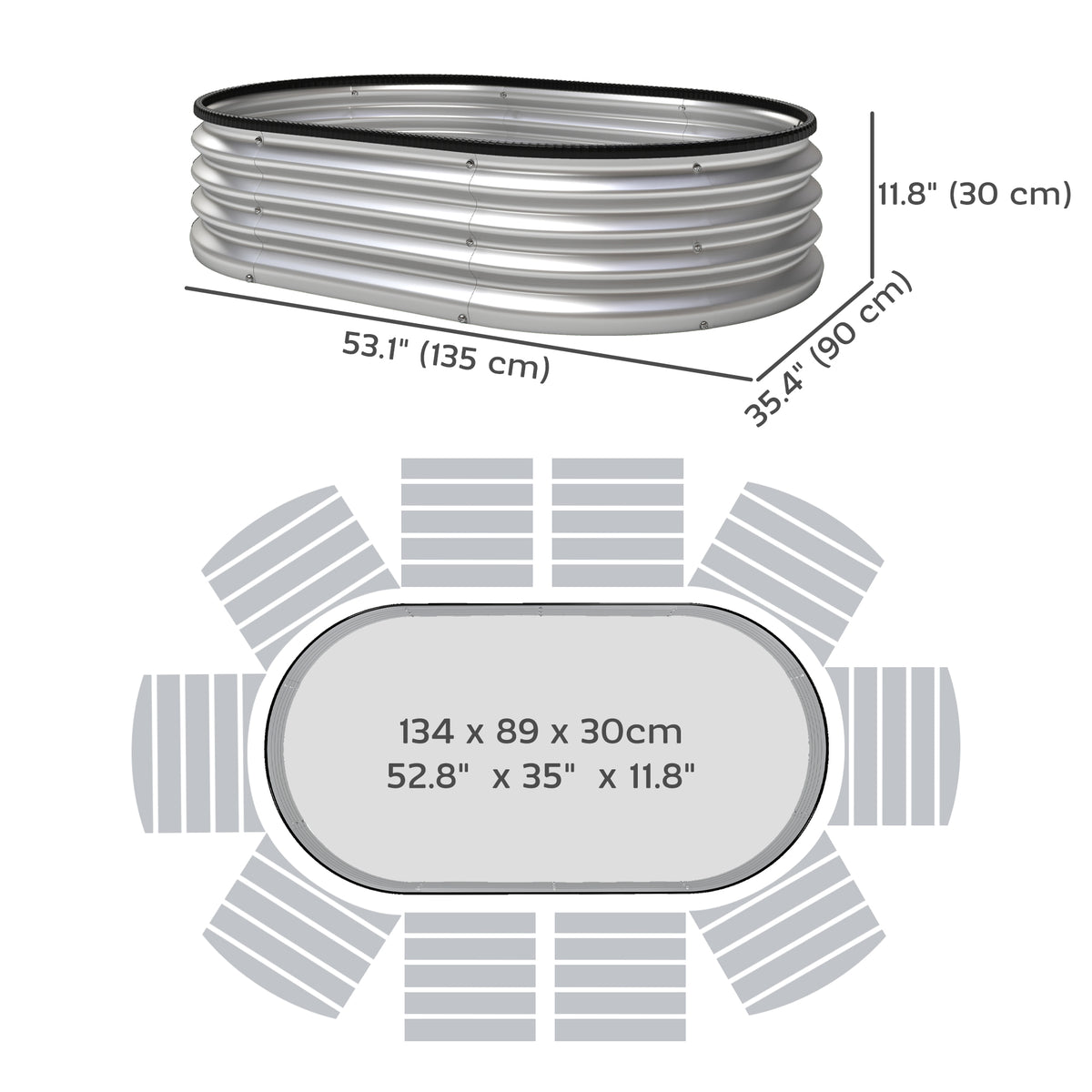 Galvanized Raised Garden Bed, 5 x 3 x 1 ft Modular Metal Garden Beds with Rubber Strip Edging, Silver