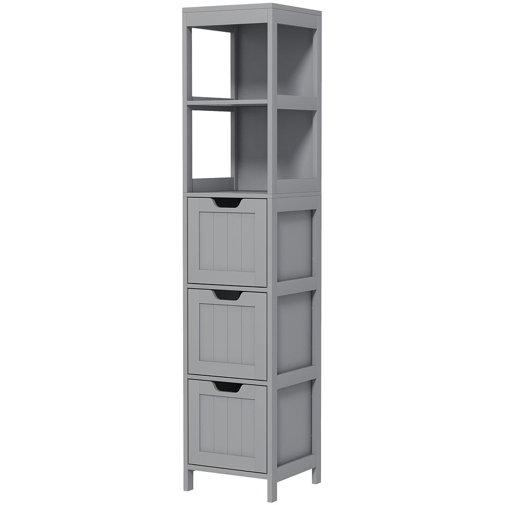 Narrow Bathroom Cabinet with 3 Drawers and 2 Tier Shelf, Tall Cupboard Freestanding Linen Tower, White