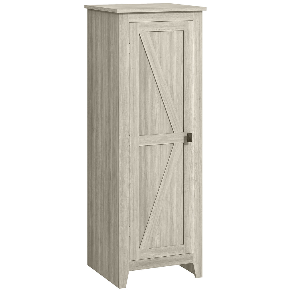 48" Kitchen Pantry Storage Cabinet w/ Barn Door, Kitchen Pantry Cabinet w/ Adjustable Shelves, Grey Wood Grain