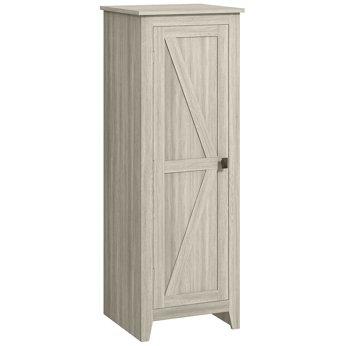 48" Kitchen Pantry Storage Cabinet w/ Barn Door, Kitchen Pantry Cabinet w/ Adjustable Shelves, Grey Wood Grain
