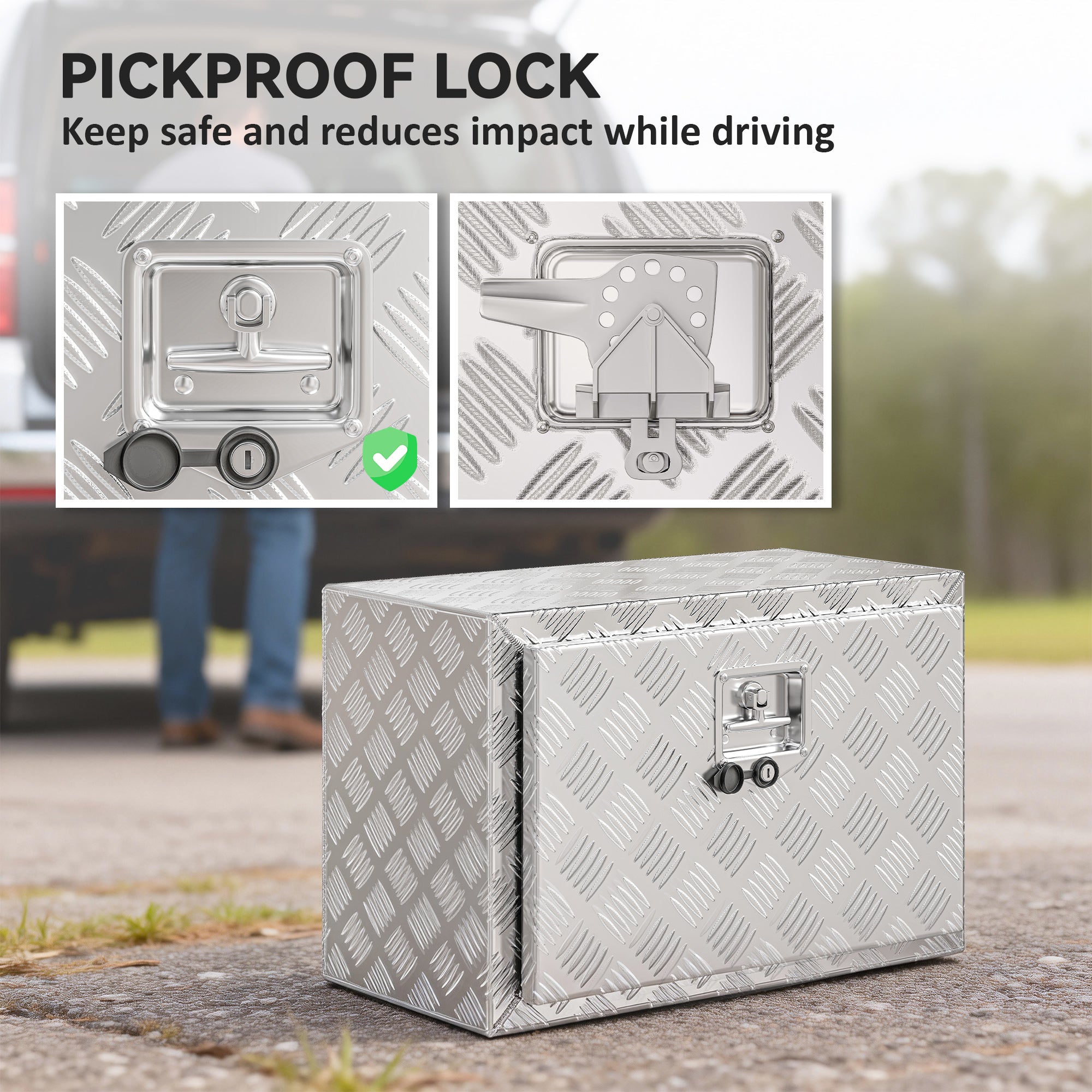 24 Inch Truck Bed Tool Box, Heavy Duty Aluminum Tool Box, Storage Toolbox Chest Organizer with Lock and Keys