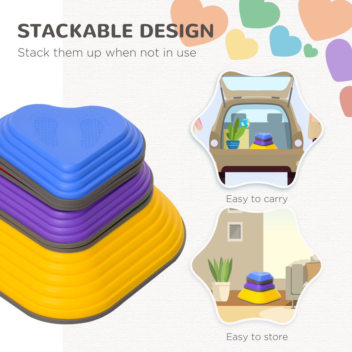 Qaba 6PCs Non-Slip Stackable Kids Stepping Stones, Heart-Shaped