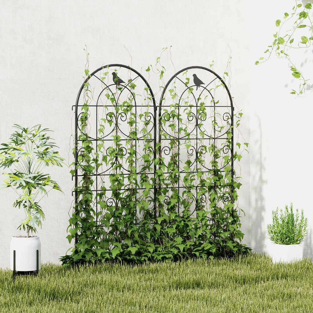 Set of 2 Metal Garden Trellis, Decorative Trellis Panels, Bird Design, 150 x 50 cm, Black