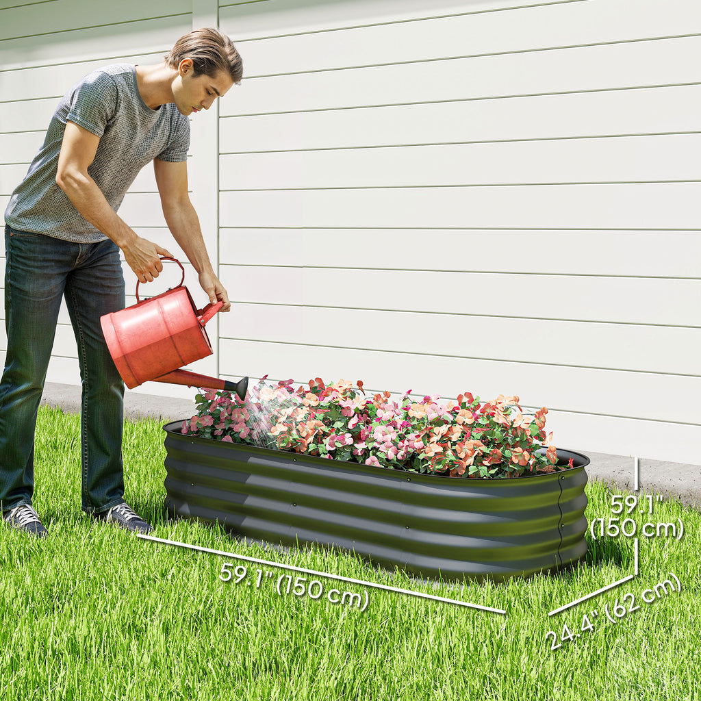 6.4 x 2 x 1ft Galvanized Raised Garden Bed Kit, Metal Planter Box with Safety Edging, Dark Grey