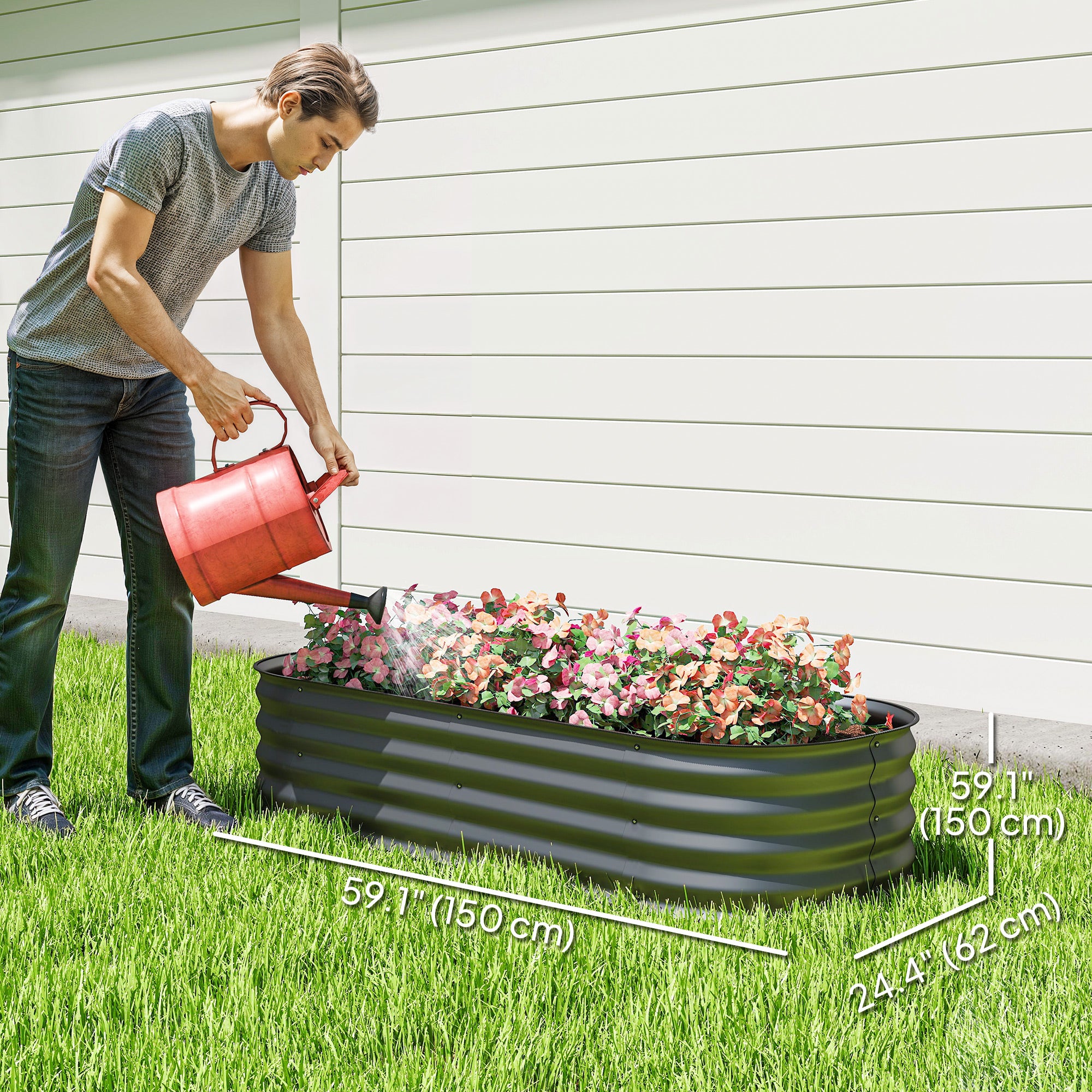 6.4 x 2 x 1ft Galvanized Raised Garden Bed Kit, Metal Planter Box with Safety Edging, Dark Grey