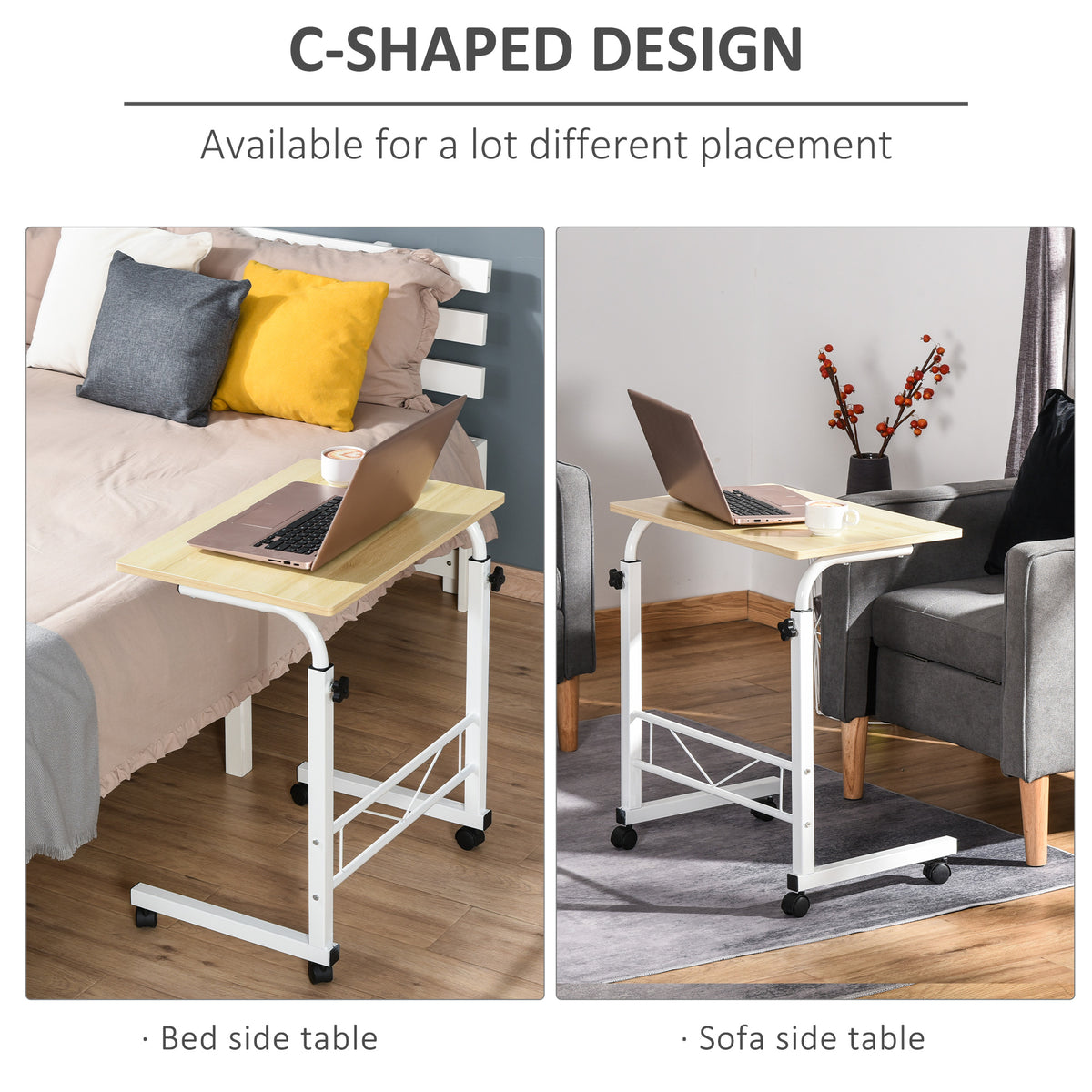 Mobile Standing Desk with Adjustable Height, 23.5 inch Stand Up Desk with Wheels, Natural Wood