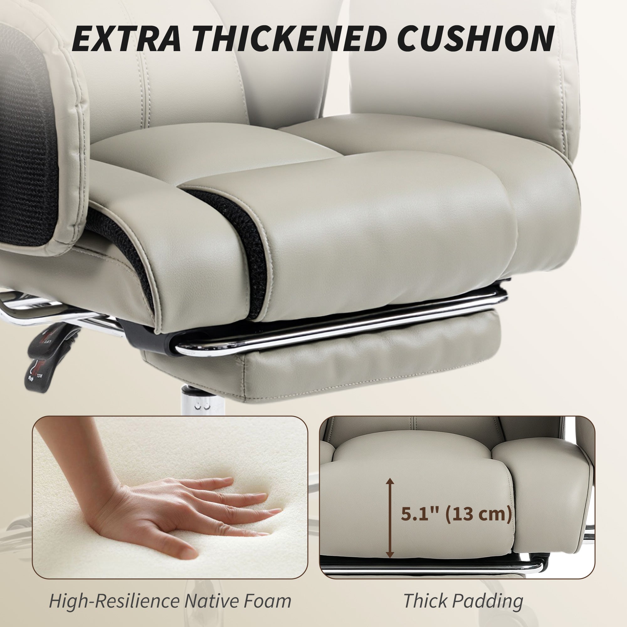 Reclining Office Chair, Overstuffed Executive Desk Chair with High Back, PU Leather, Footrest, Swivel Wheels, Black