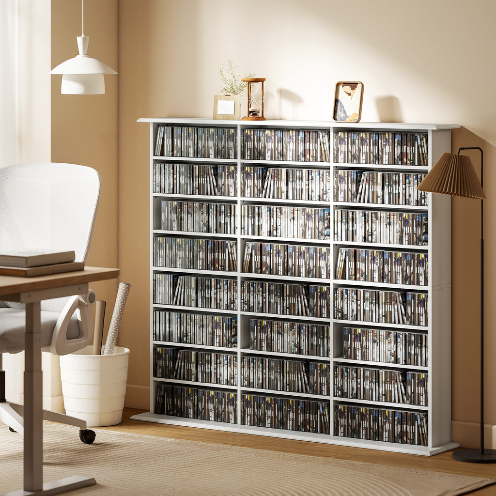 Media Storage Cabinet, 8-Tier DVD Shelf with 18 Adjustable Shelves, Holds 1032 CDs, 594 DVDs or Blu-rays, Black