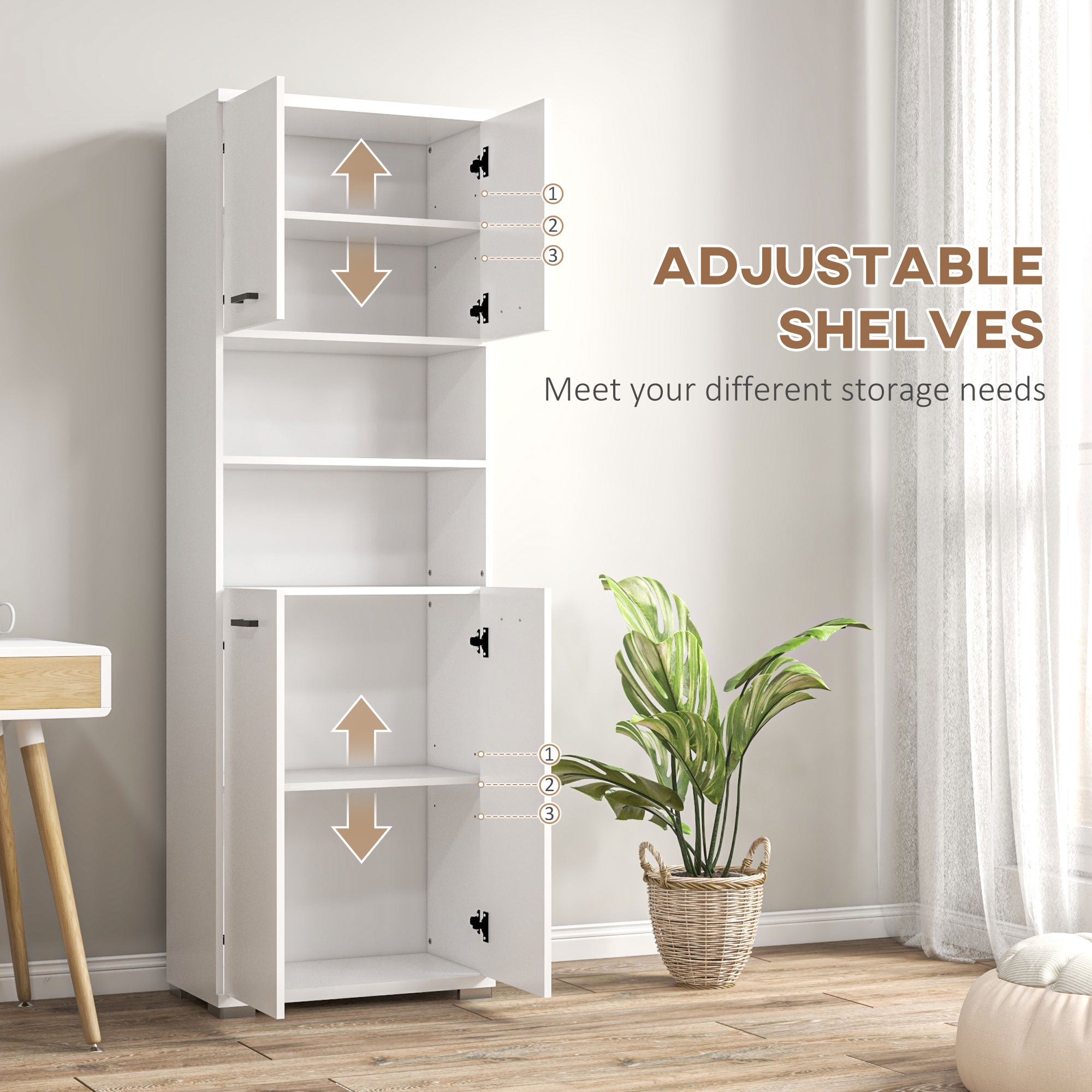 Bathroom Cabinet, Freestanding Linen Cabinet with Open Shelves and Cupboards, 23.6"x13.2"x72", White