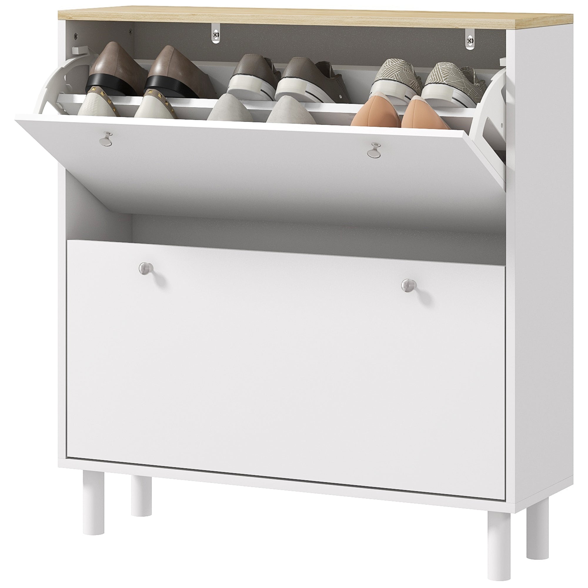 2 Drawers Shoe Storage Cabinet with Adjustable Shelves for 16 Pairs of Shoes, White