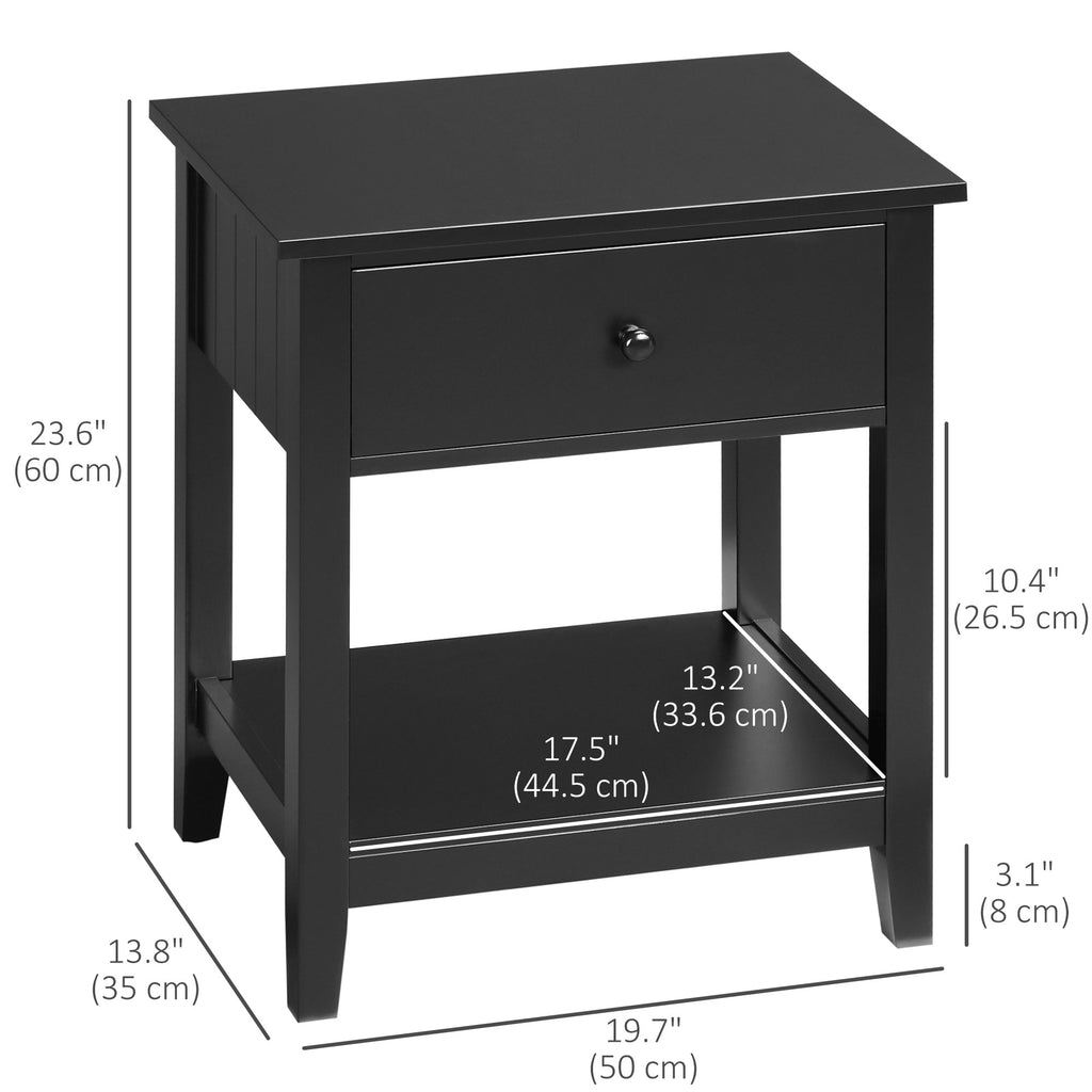 Modern Style Nightstand, Small End Table with Drawer and Storage Shelf for Bedroom, Living Room, White