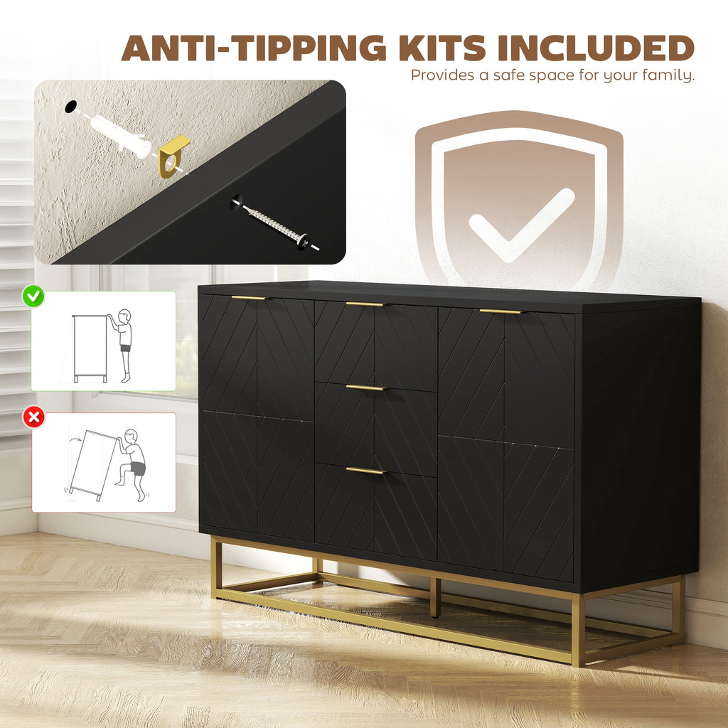 Sideboard Storage Cabinet with 3 Drawers, Adjustable Shelves and Doors, Kitchen Buffet Cabinet for Dining Room, Grey