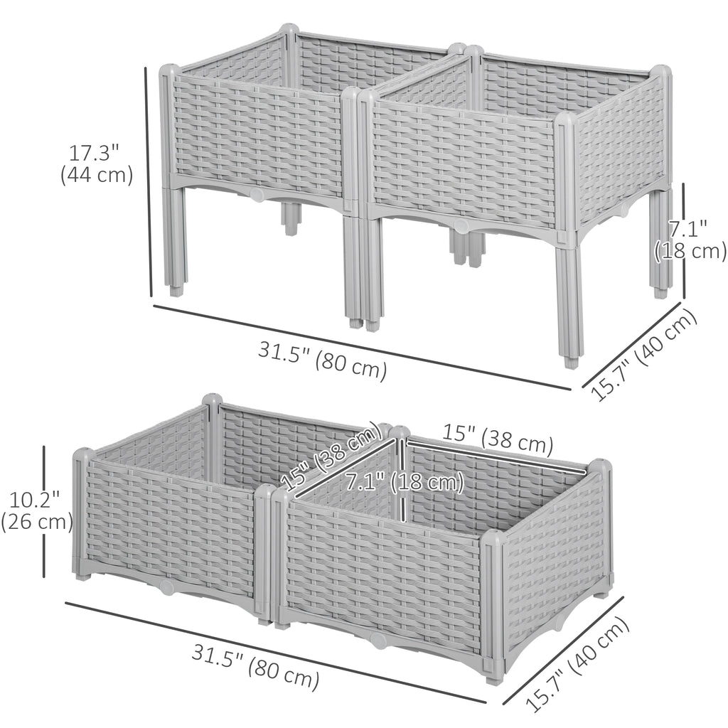 4 Piece Raised Garden Bed PP Raised Flower Bed Vegetable Herb Grow Box Stand Brown