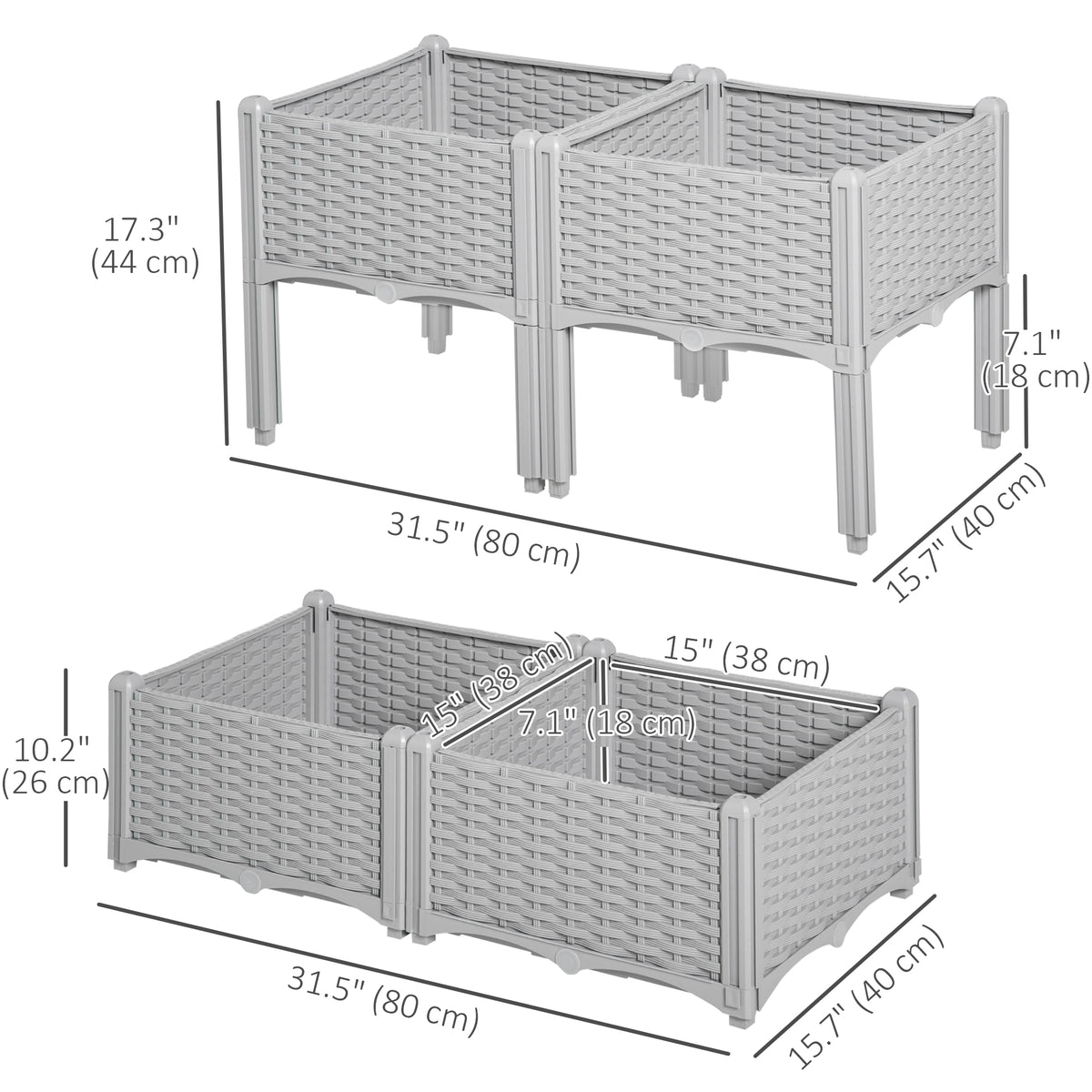 4 Piece Raised Garden Bed PP Raised Flower Bed Vegetable Herb Grow Box Stand Brown