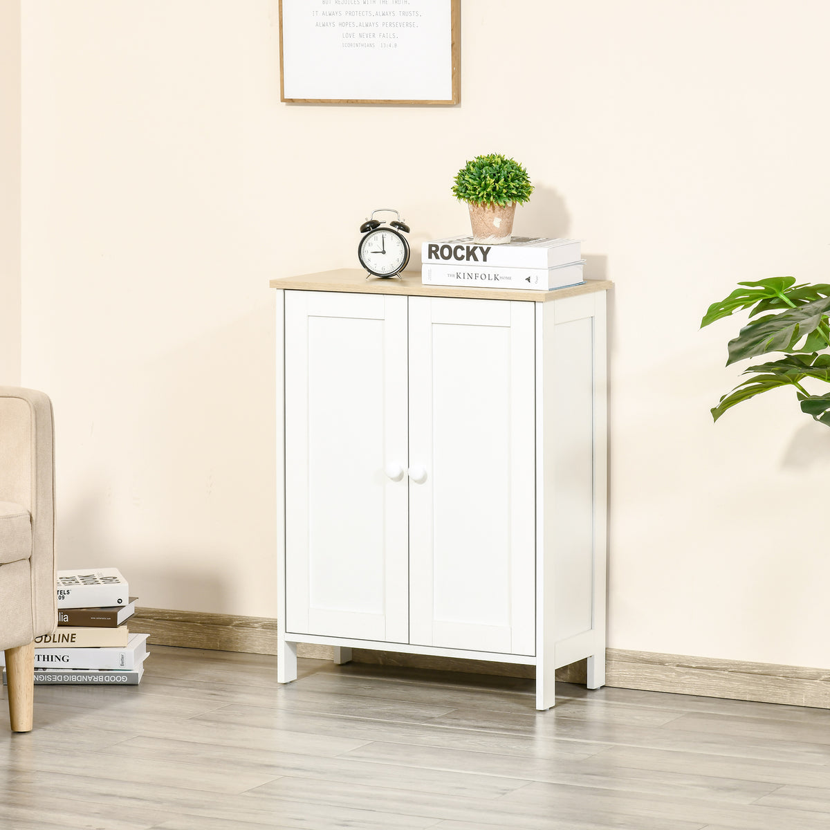 Storage Cabinet with Doors, Cupboard Organization with 2 Adjustable Shelves, Storage Solution for Living Room, Bathroom