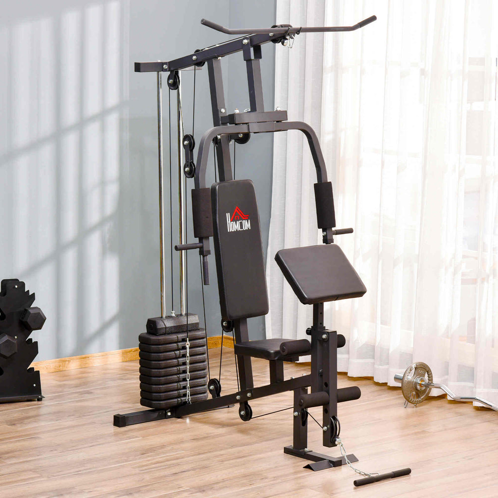Soozier Multifunction Home Power Exercise Gym System Weight Training Exercise Workout Station Fitness Strength Machine for Whole Body Training Black