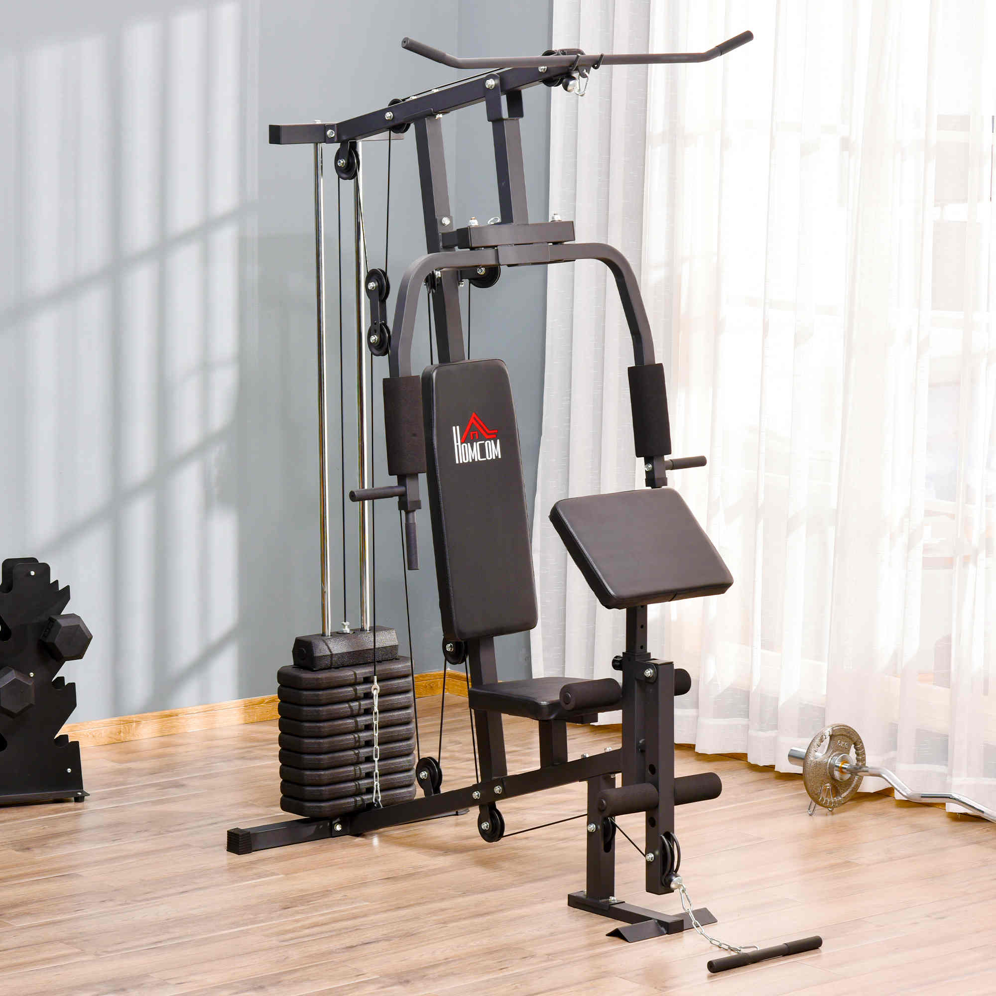 Soozier Multifunction Home Power Exercise Gym System Weight Training Exercise Workout Station Fitness Strength Machine for Whole Body Training Black