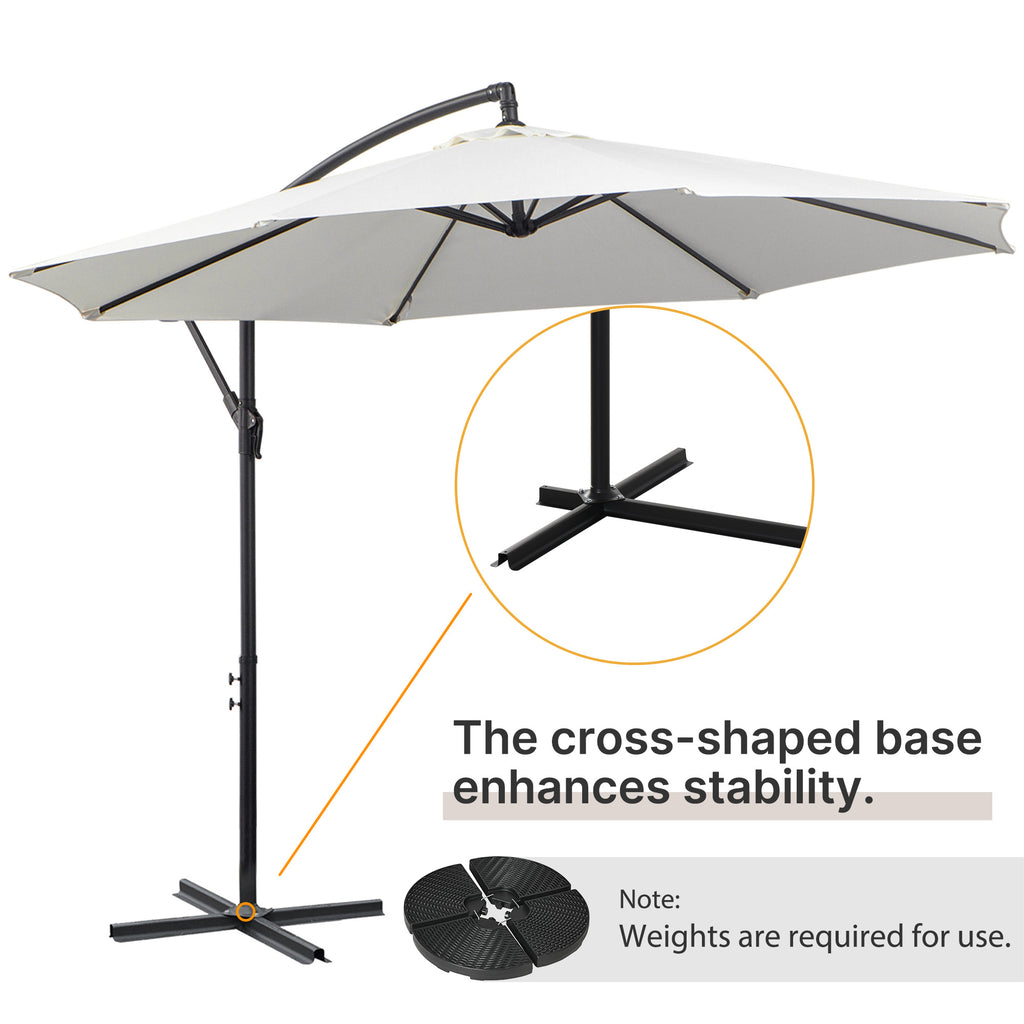 9.7ft Offset Patio UmbrellaCantilever Parasol with Crank Handle, 8 Ribs and Cross Base for Outdoor, Sun Shade, Cream