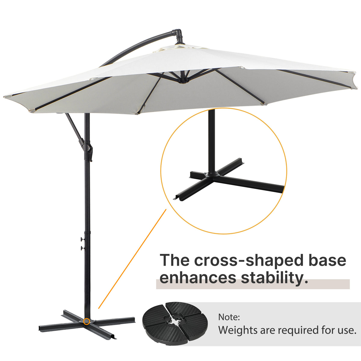 9.7ft Offset Patio UmbrellaCantilever Parasol with Crank Handle, 8 Ribs and Cross Base for Outdoor, Sun Shade, Cream