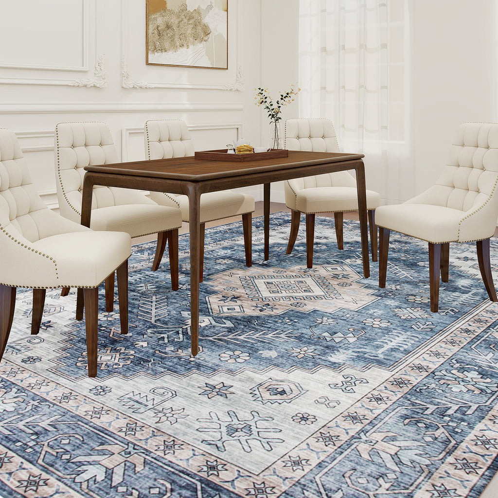 6x9 Area Rug, Vintage Machine Washable Rug, Non-Slip Floor Carpet for Living Room, Bedroom, Dining Room, Blue