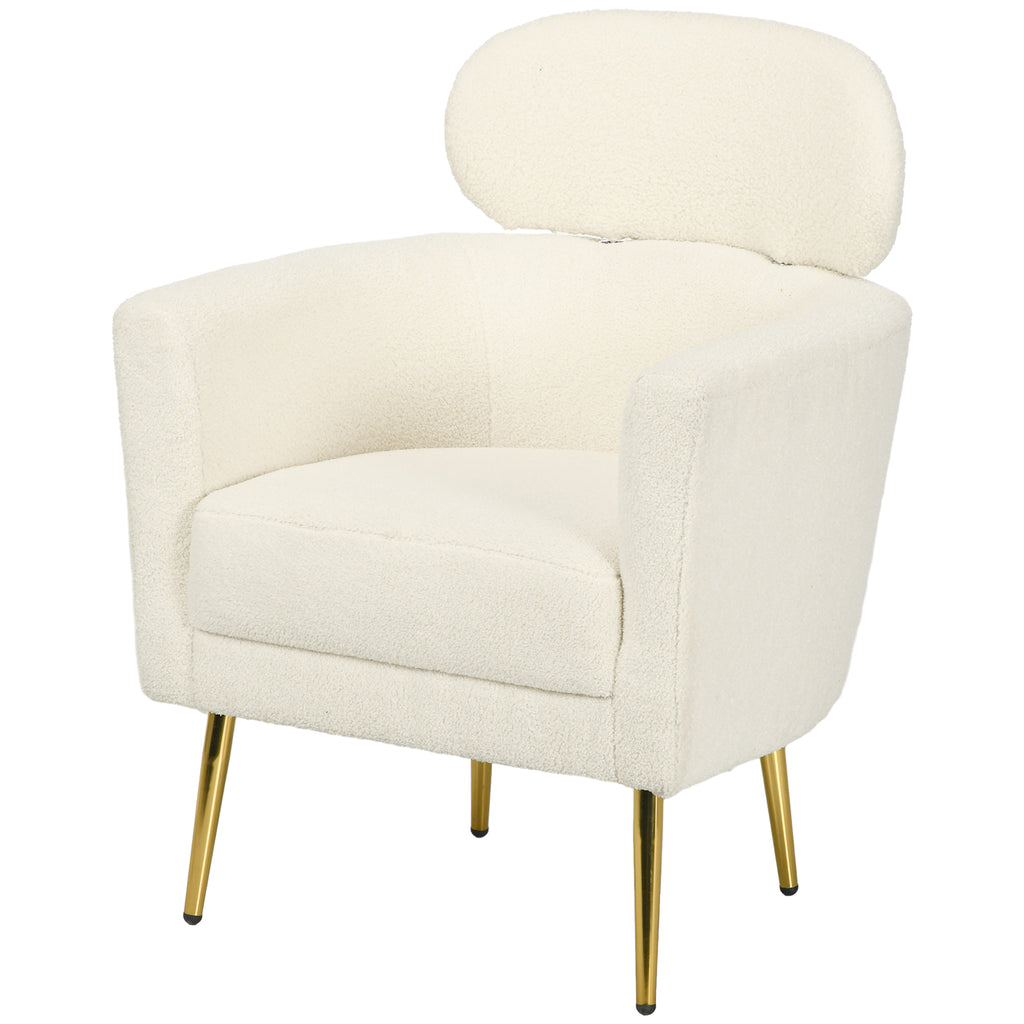 Barrel Accent Chair with Detachable Headrest, Modern Armchair for Living Room, Home Office, Cream White