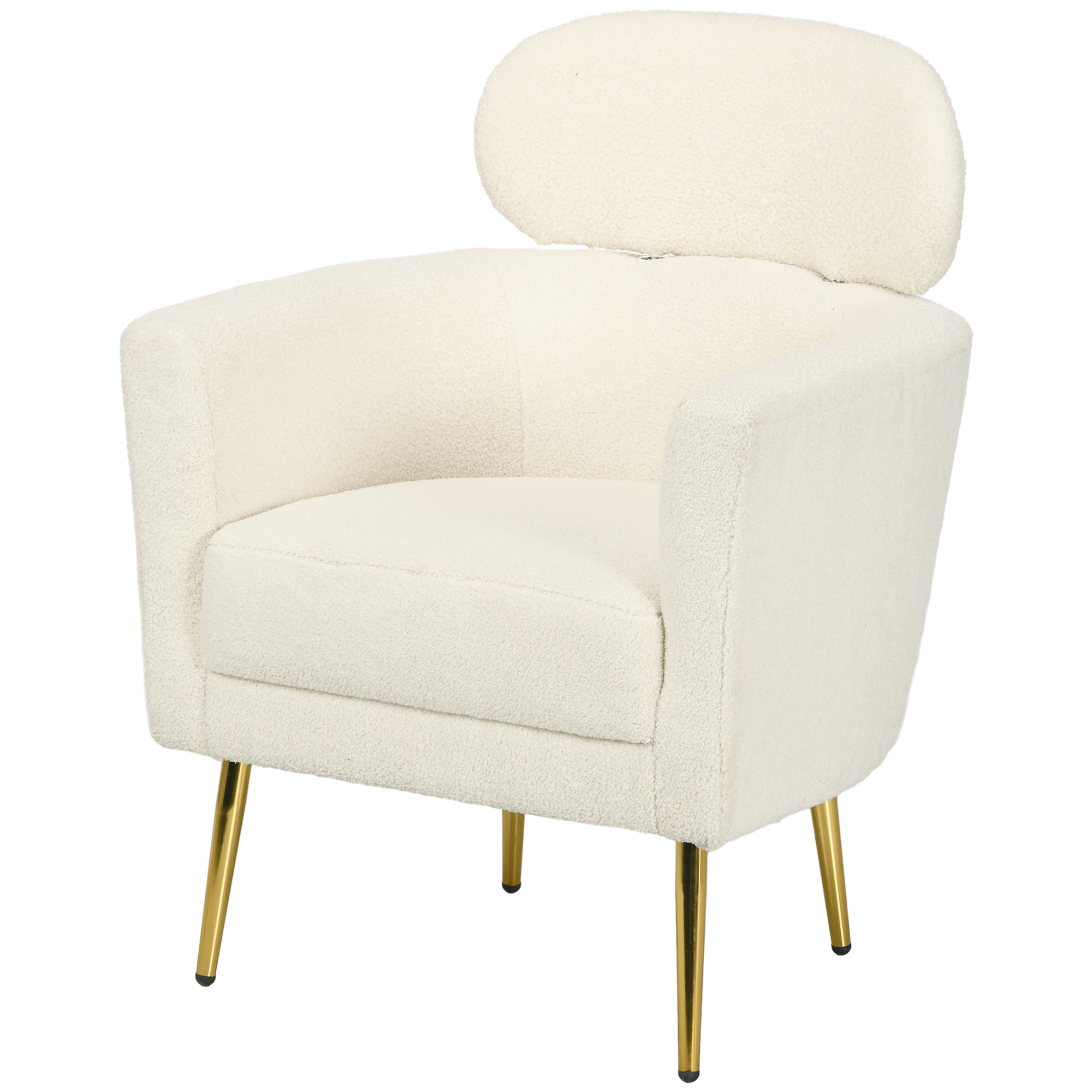 Barrel Accent Chair with Detachable Headrest, Modern Armchair for Living Room, Home Office, Cream White