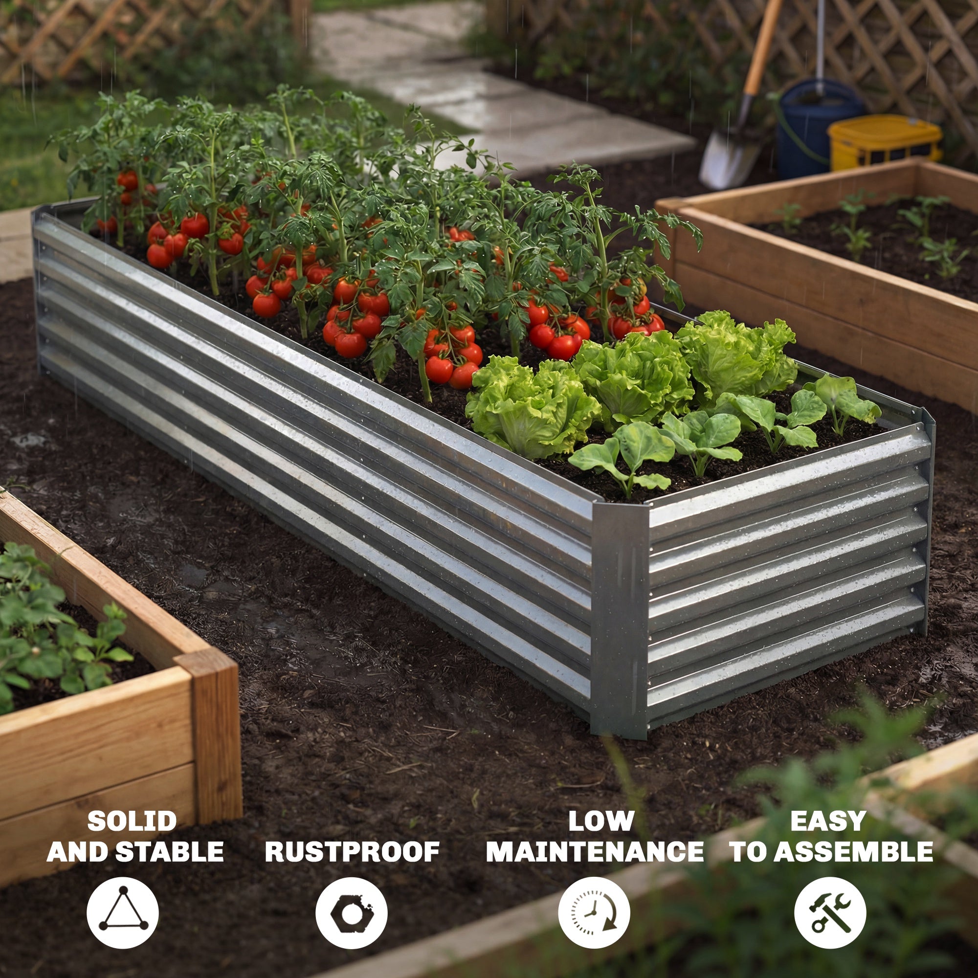 6 x 3 x 1ft Galvanized Raised Garden Bed, Reinforced Outdoor Planter Box with Open Bottom, Silver