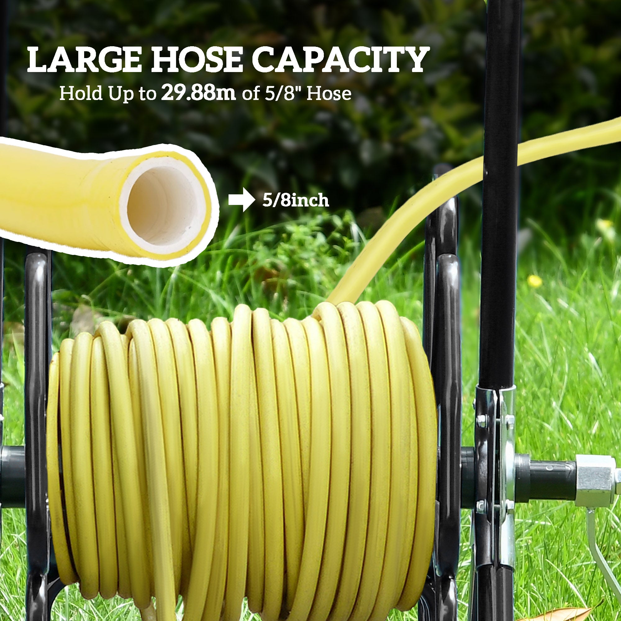 98 ft of 5/8" Hose Reel Cart (Hose Not Included), Garden Water Hose Carts with Wheels for Yard, Lawn, Blue