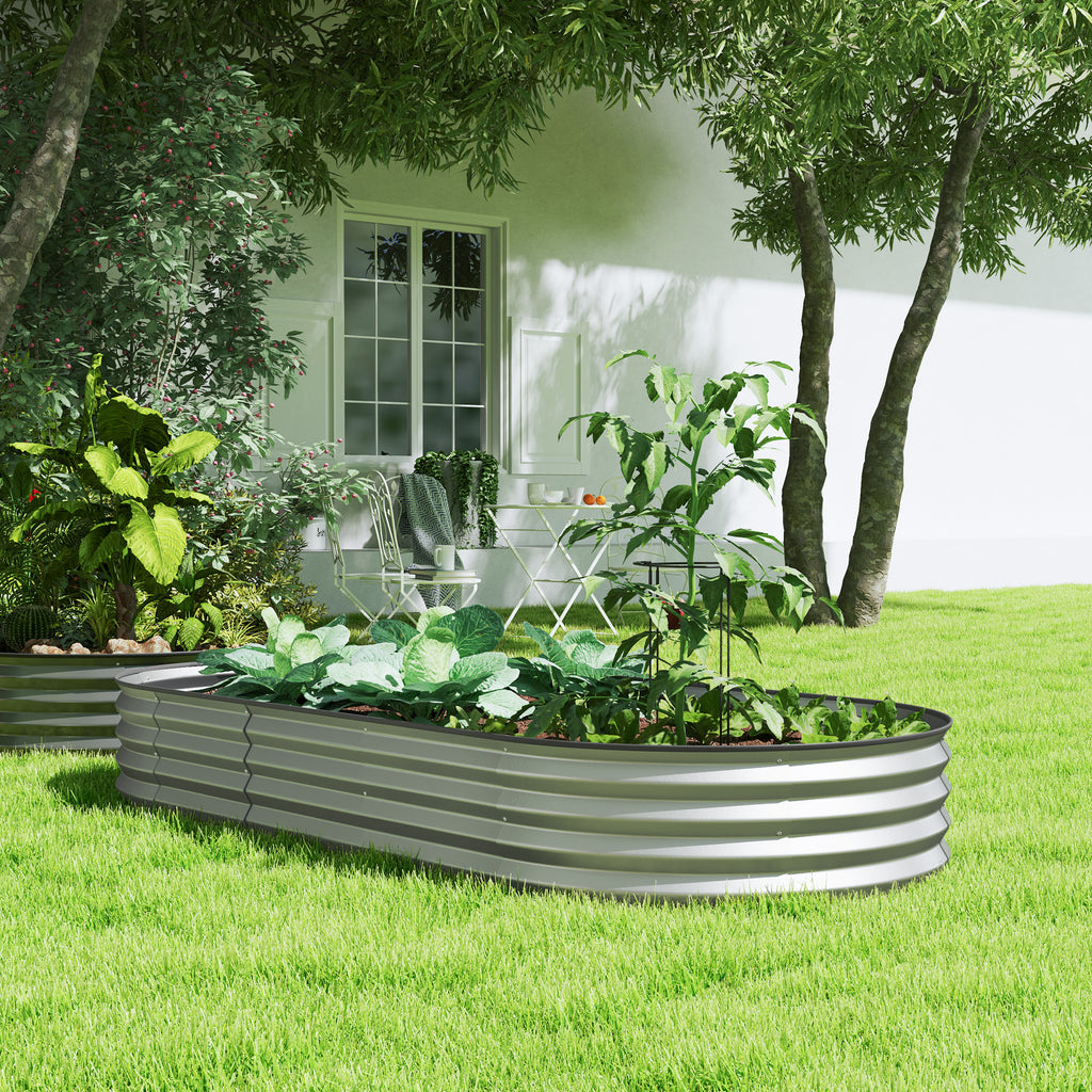 6' x 3' x 1' Large Outdoor Planter Box, Galvanized Raised Garden Bed with Metal Plant Stake, Silver