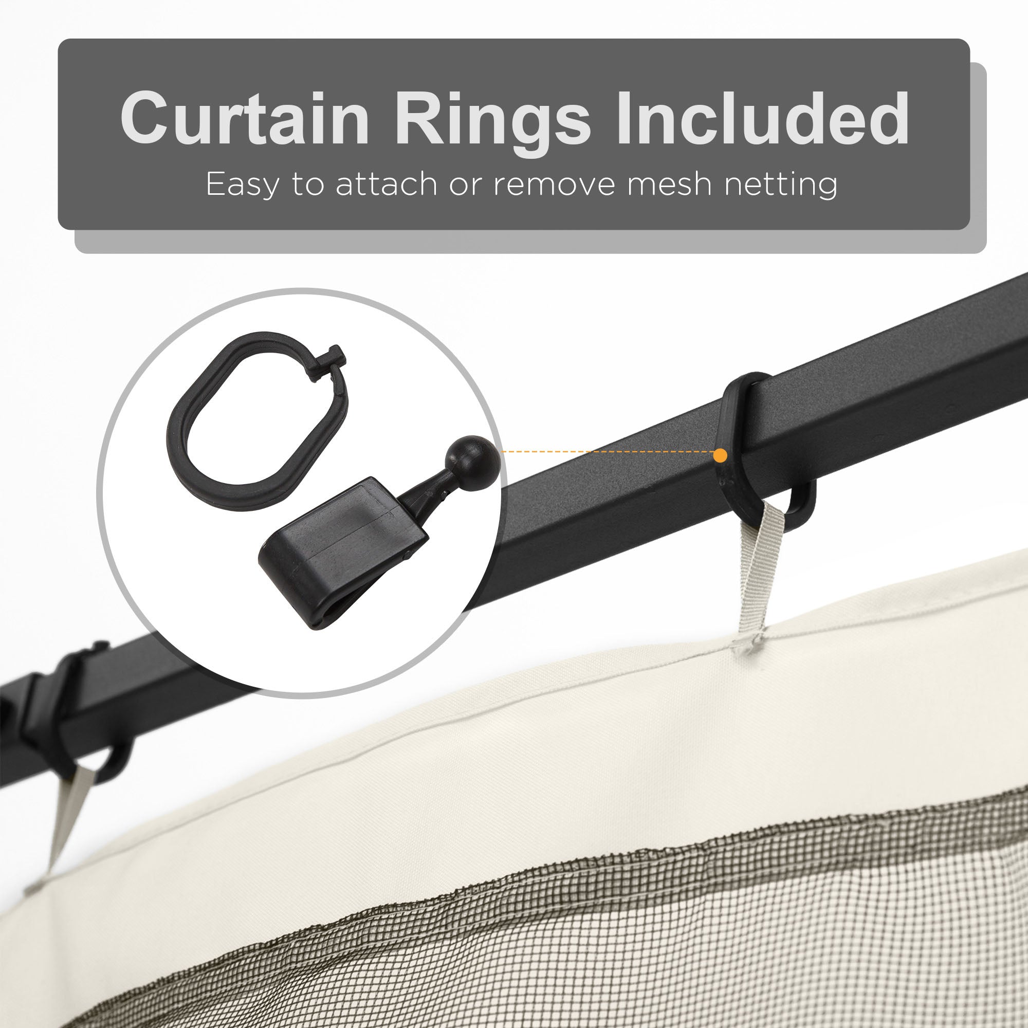 Replacement Mosquito Netting for Gazebo 10' x 12' Black Screen Walls for Canopy with Zippers, White
