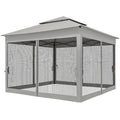 11' x 11' Pop Up Canopy 2-Tier Soft Top Shelter Event Tent w/ Netting Carry Bag for Patio Backyard Garden, Light Grey