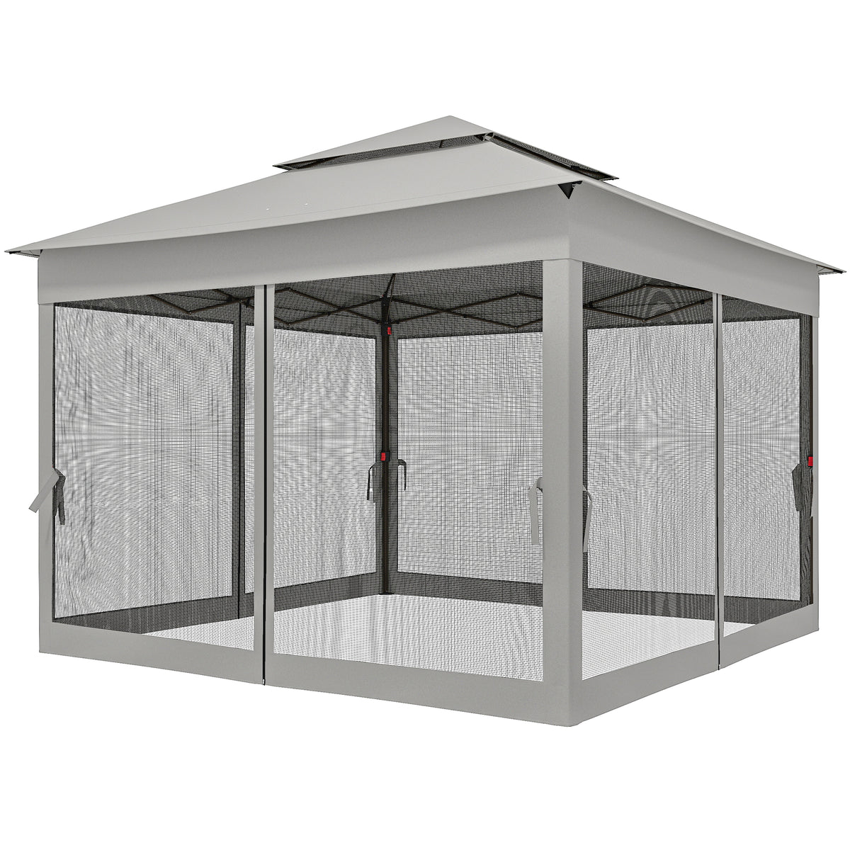 11' x 11' Pop Up Canopy 2-Tier Soft Top Shelter Event Tent w/ Netting Carry Bag for Patio Backyard Garden, Light Grey