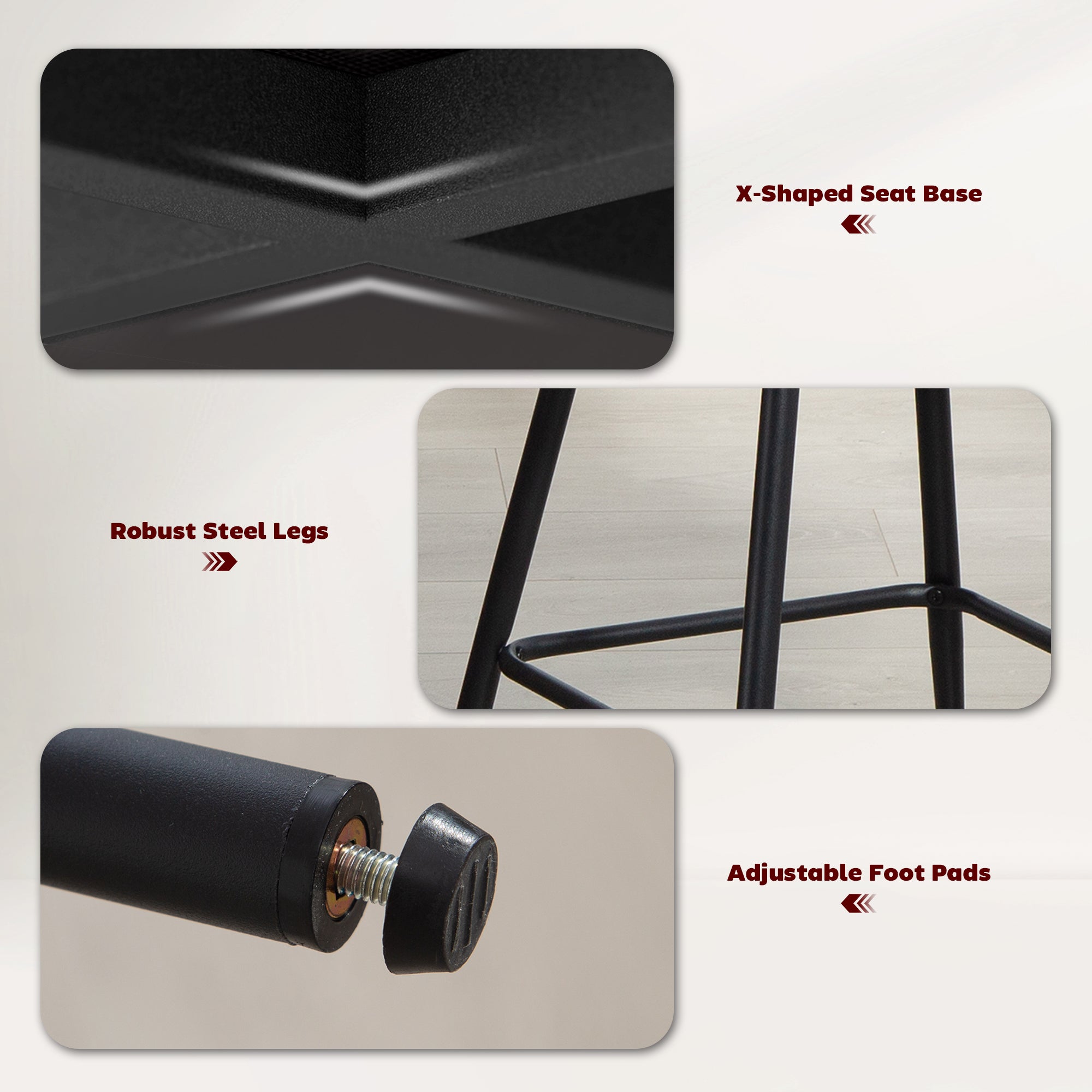طقم من 2 كراسي بار مرتفعة (Counter Height)، كراسي بار من الكتان المنجد مع مسند ظهر ومسند قدم وأرجل فولاذية، رمادي داكن