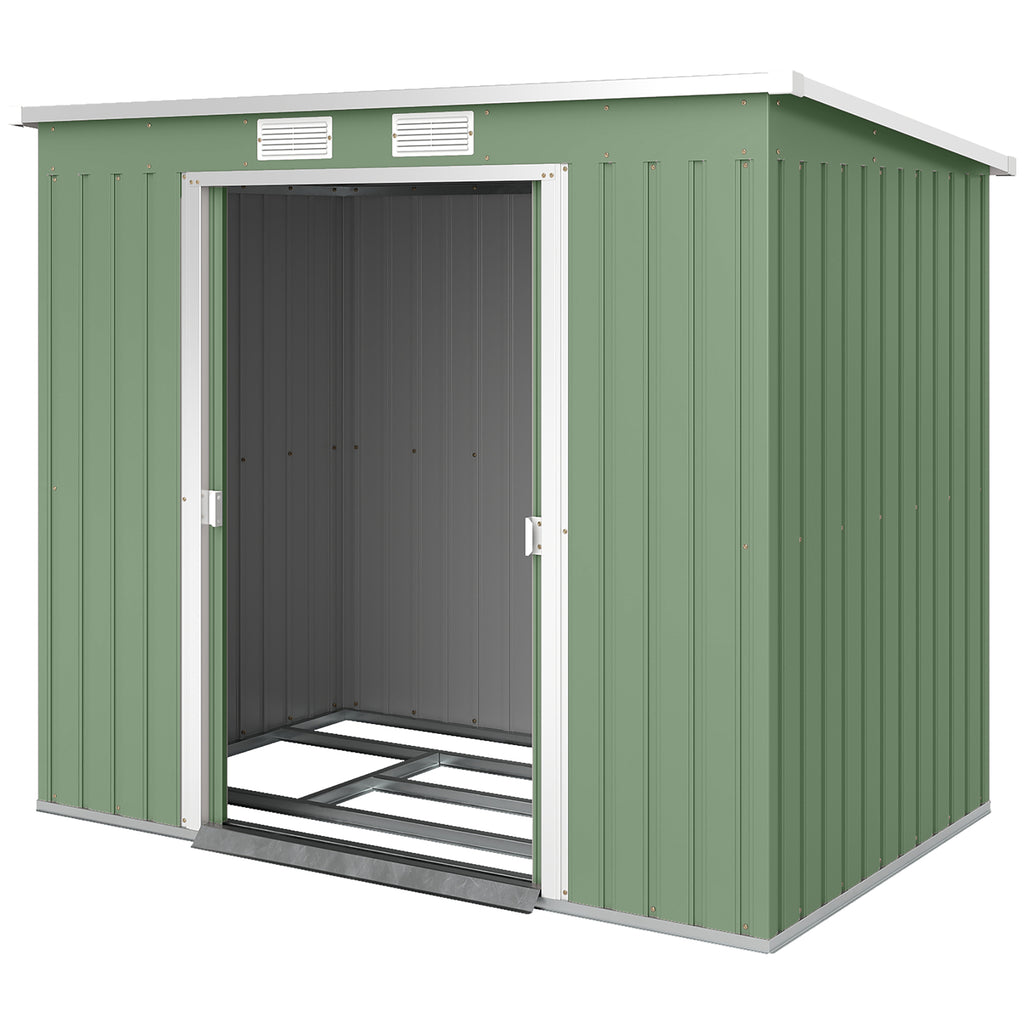 حظيرة حديقة من الفولاذ المجلفن 7' × 4' مع طقم أساسات - أخضر