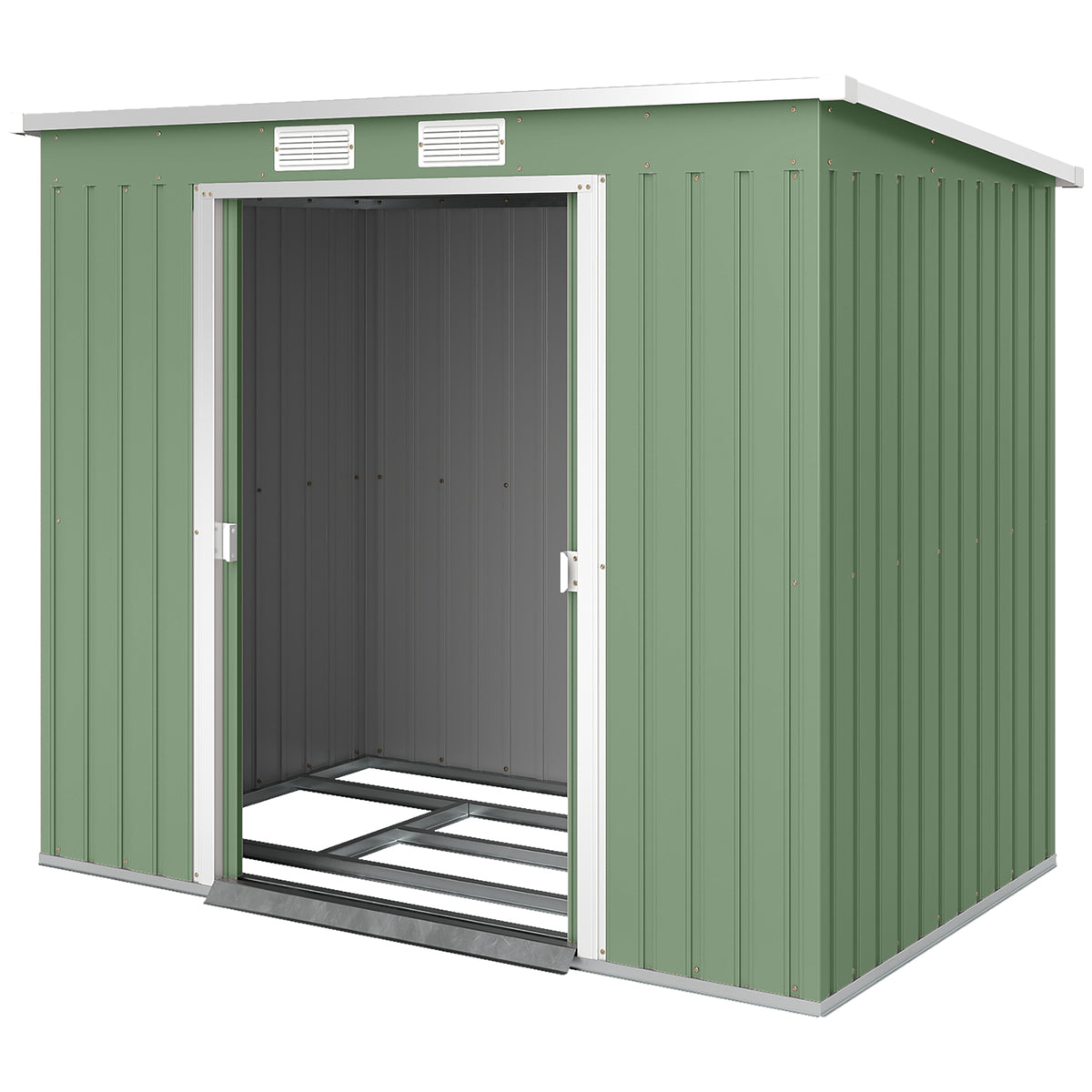 حظيرة حديقة من الفولاذ المجلفن 7' × 4' مع طقم أساسات - أخضر