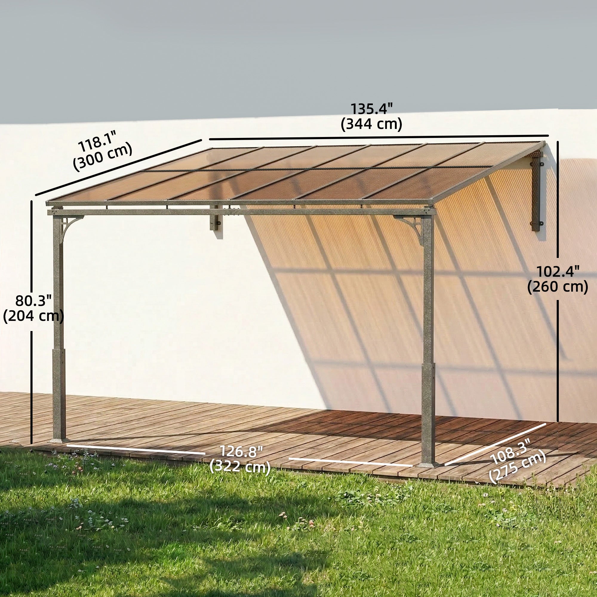 11' x 10' Outdoor Pergola, Wall Mounted Hardtop Lean-to Gazebo with Polycarbonate Roof and Metal-Aluminium Frame
