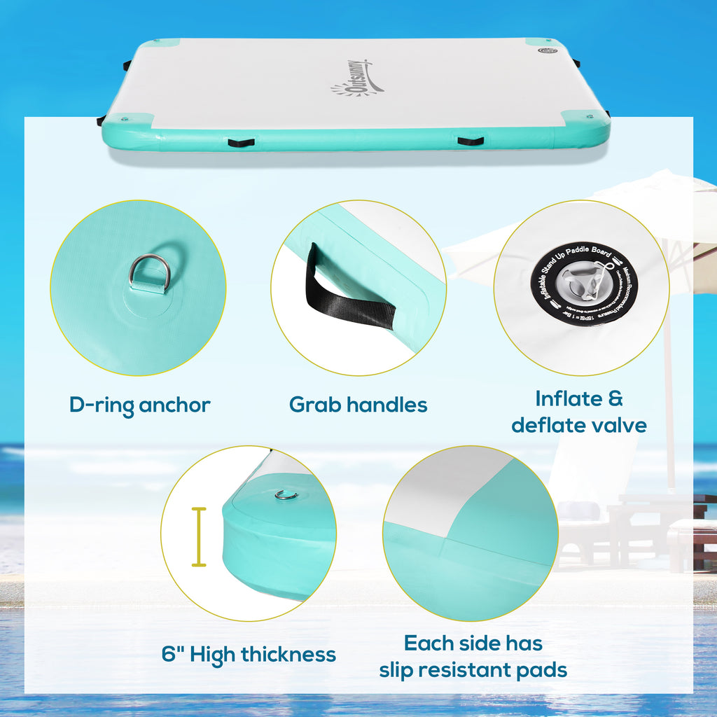 8' x 6' Water Floating Dock, Rafting Inflatable Island with Air Pump and Backpack for Pool, Beach, Ocean, Blue & Green