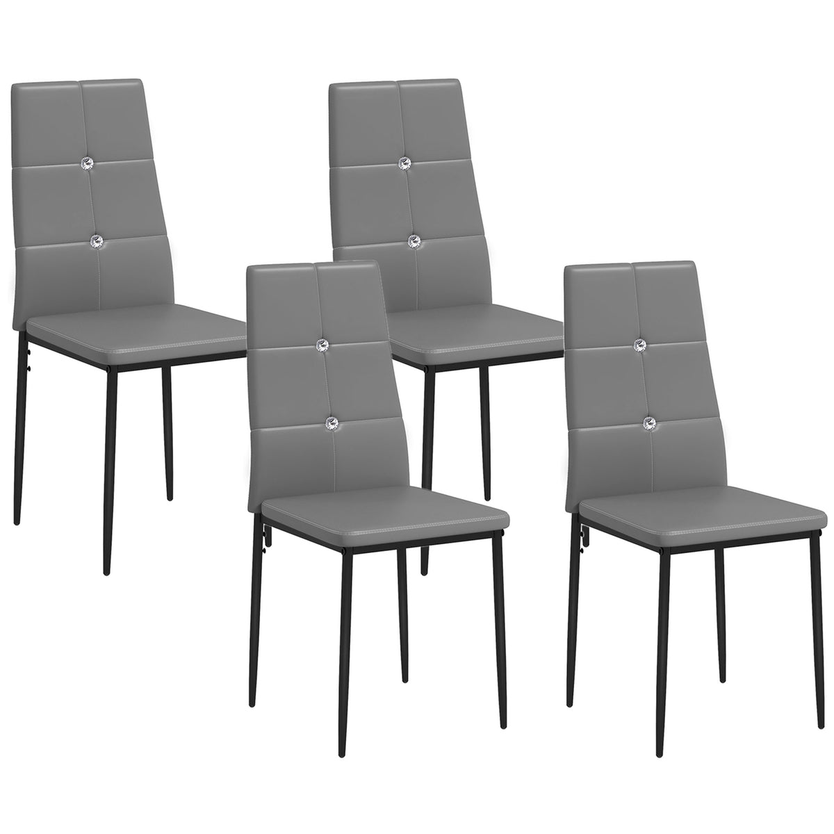 Set of 4 Modern Style Dining Chairs, Button Tufted High Back Side Chairs with Upholstered Seat, Steel Legs for Living Room, Kitchen, Study, Bedroom, Black