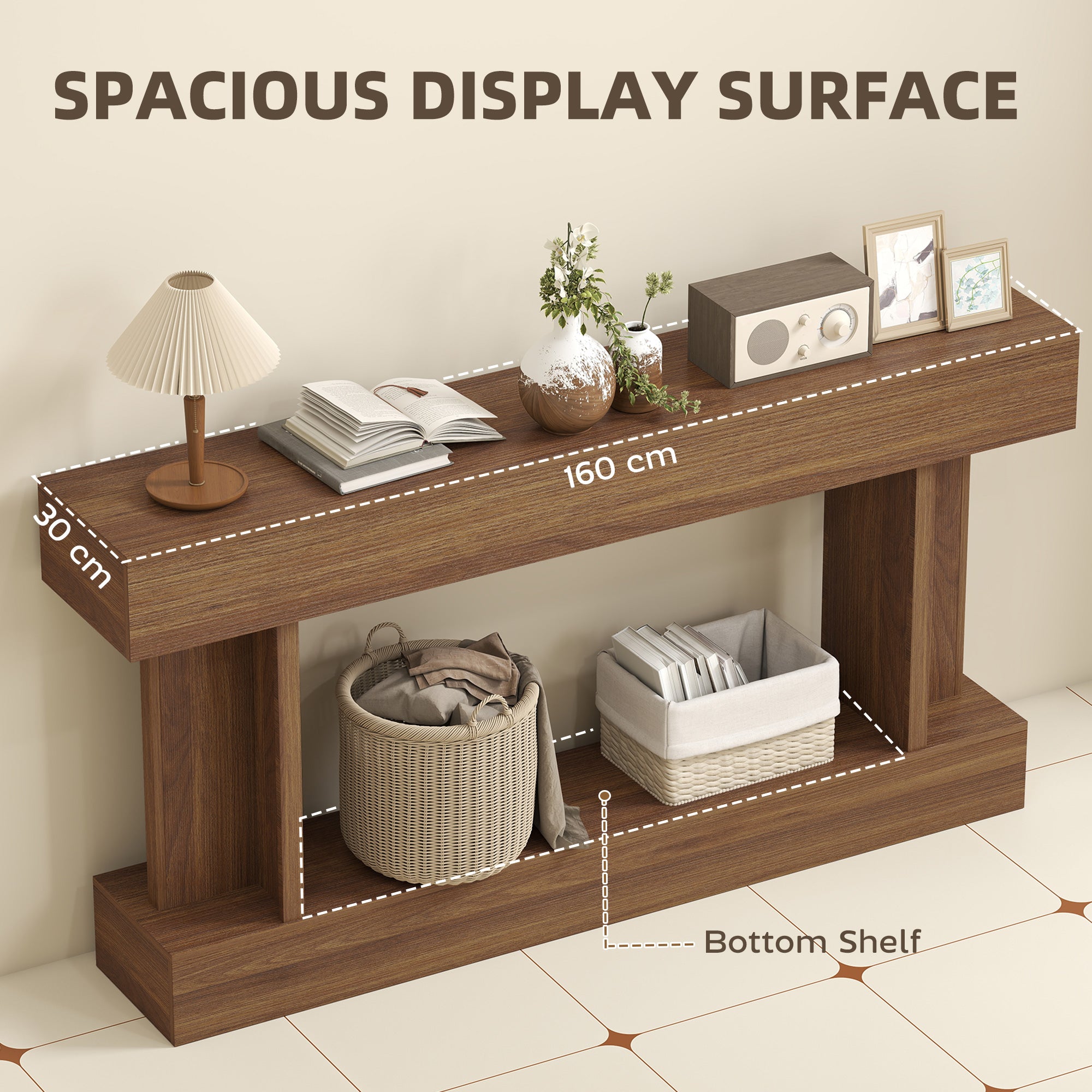 63 Inch Long Console Table, Vintage Narrow Entryway Table with Storage Shelf for Living Room and Hallway, Dark Brown